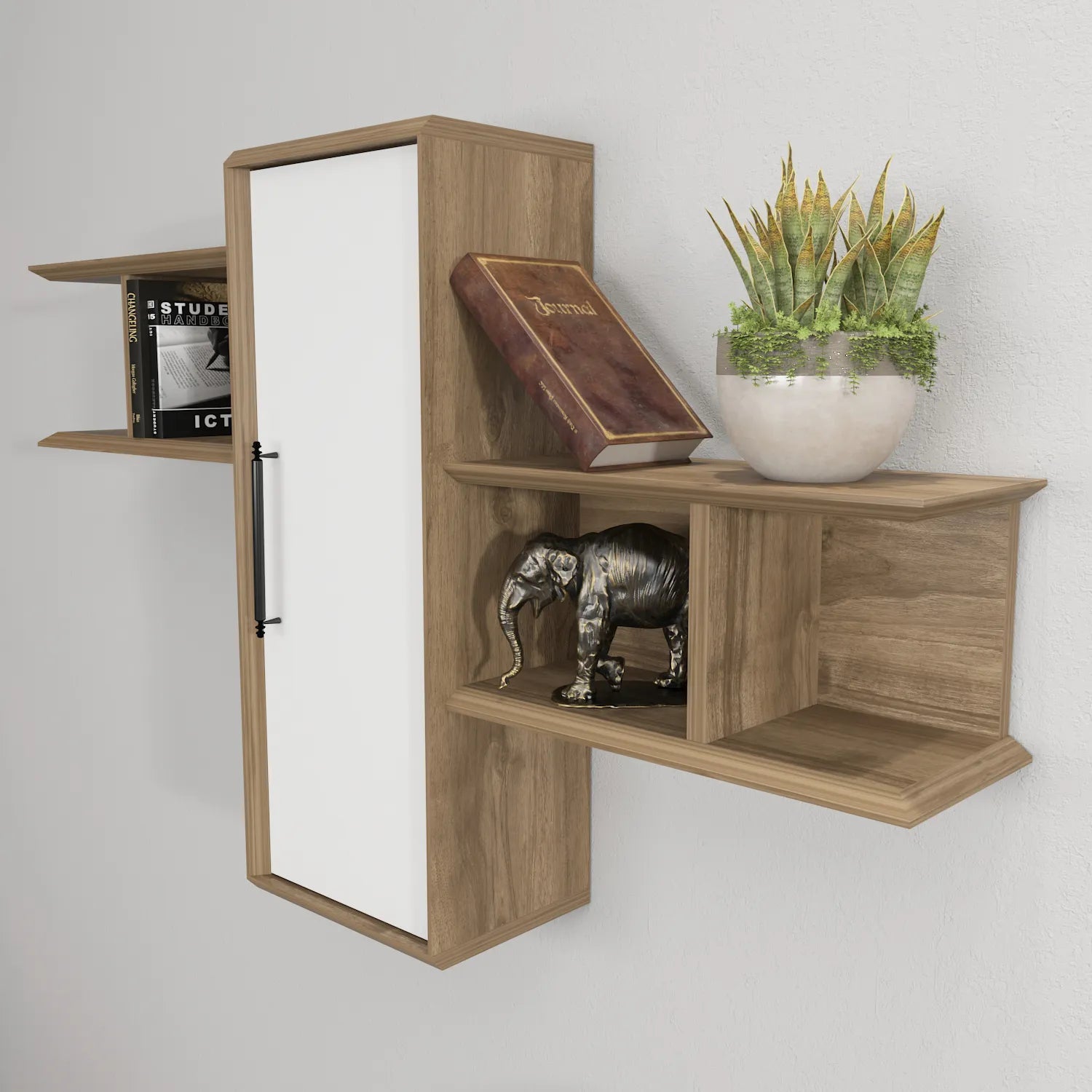 Olida Wall Shelf - Modern Design | 2 Shelves and Cabinet for Storage