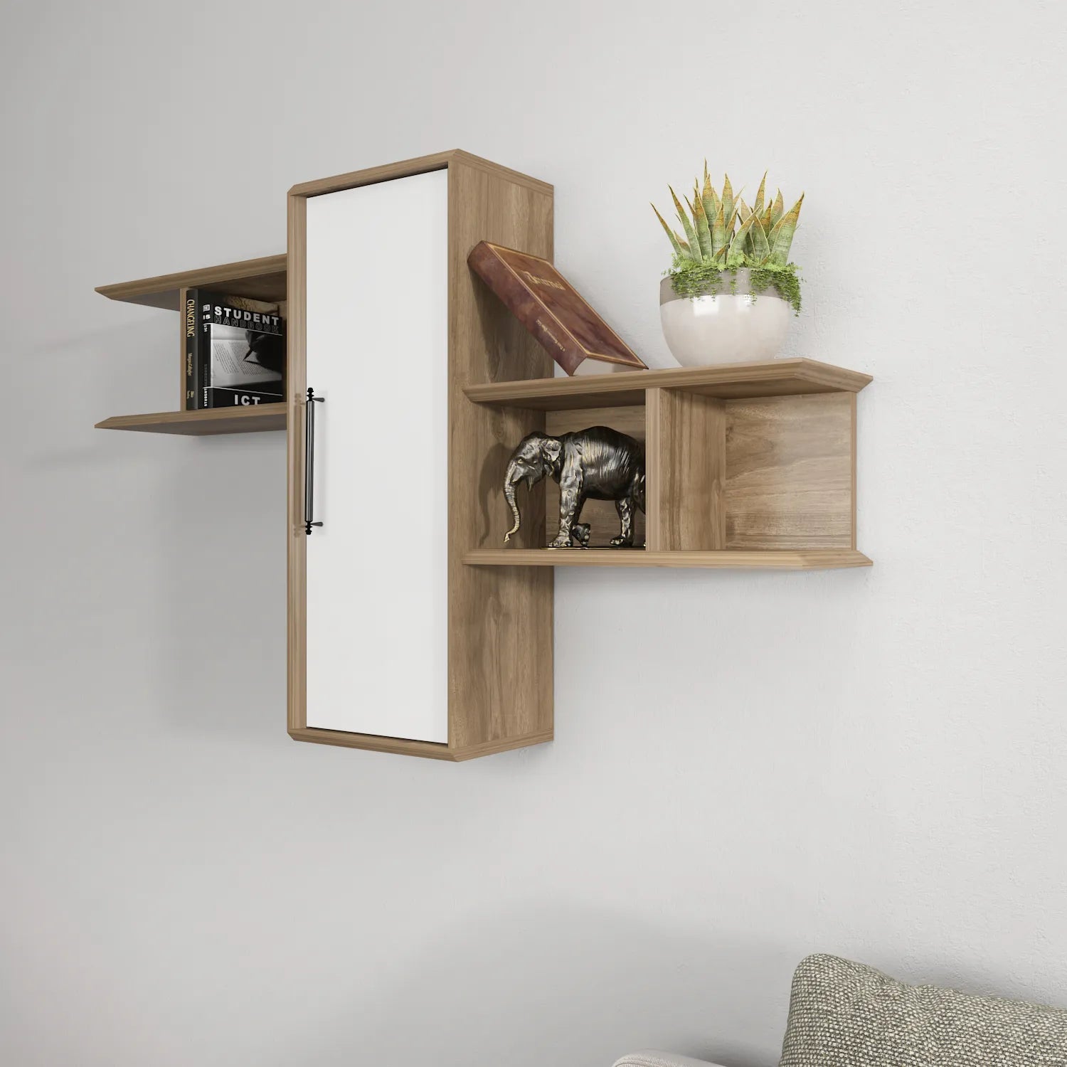 Olida Wall Shelf - Modern Design | 2 Shelves and Cabinet for Storage