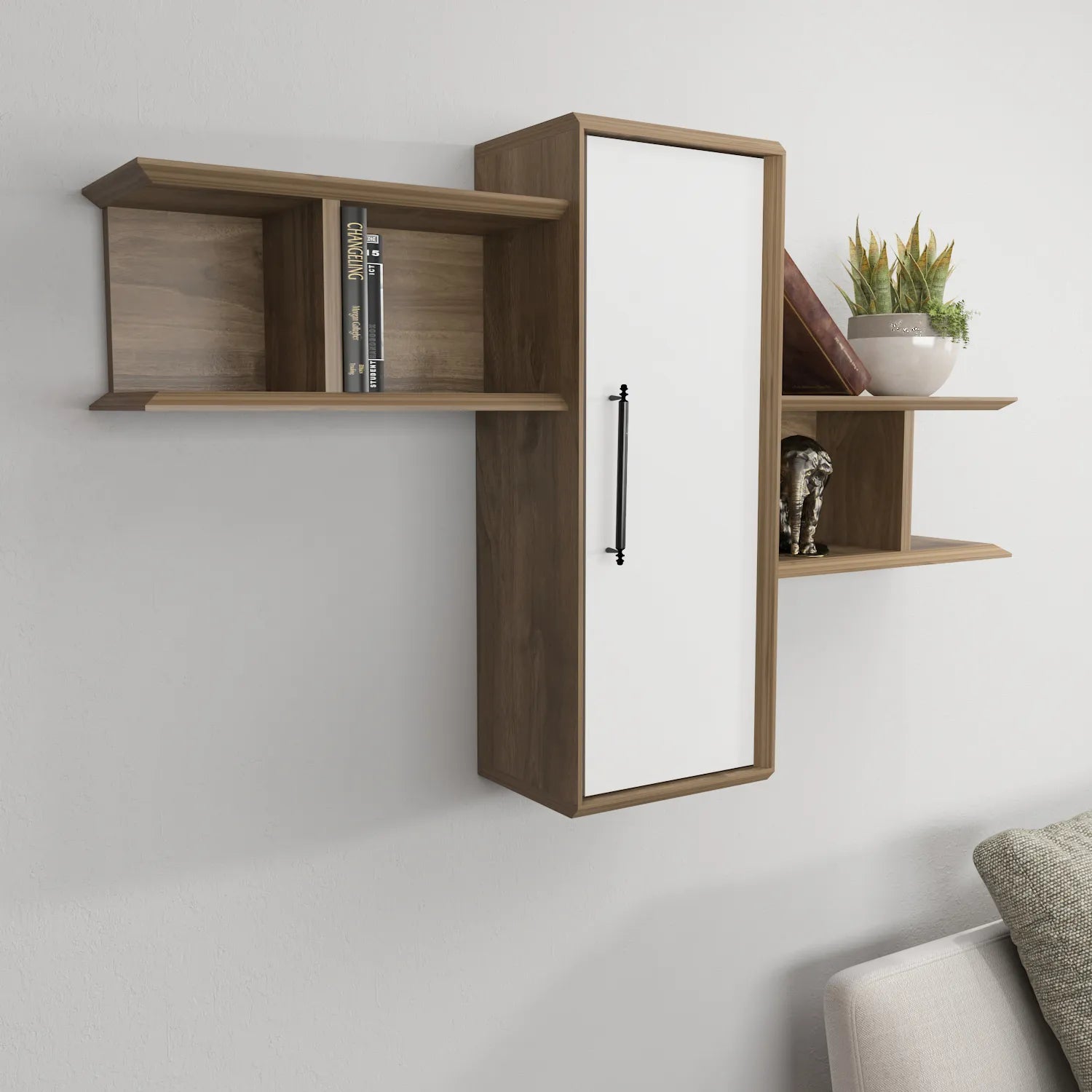 Olida Wall Shelf - Modern Design | 2 Shelves and Cabinet for Storage