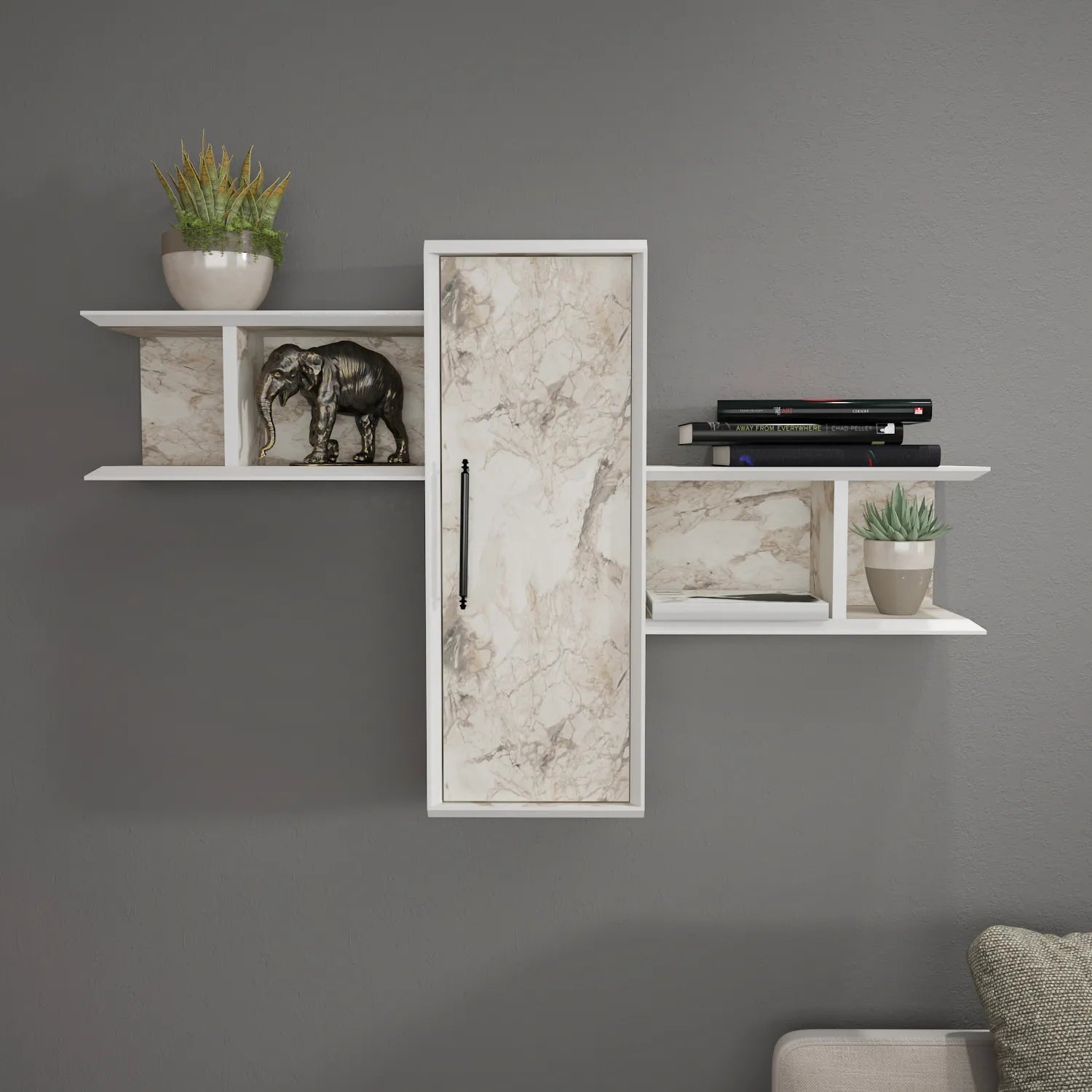 Olida Wall Shelf - Modern Design | 2 Shelves and Cabinet for Storage