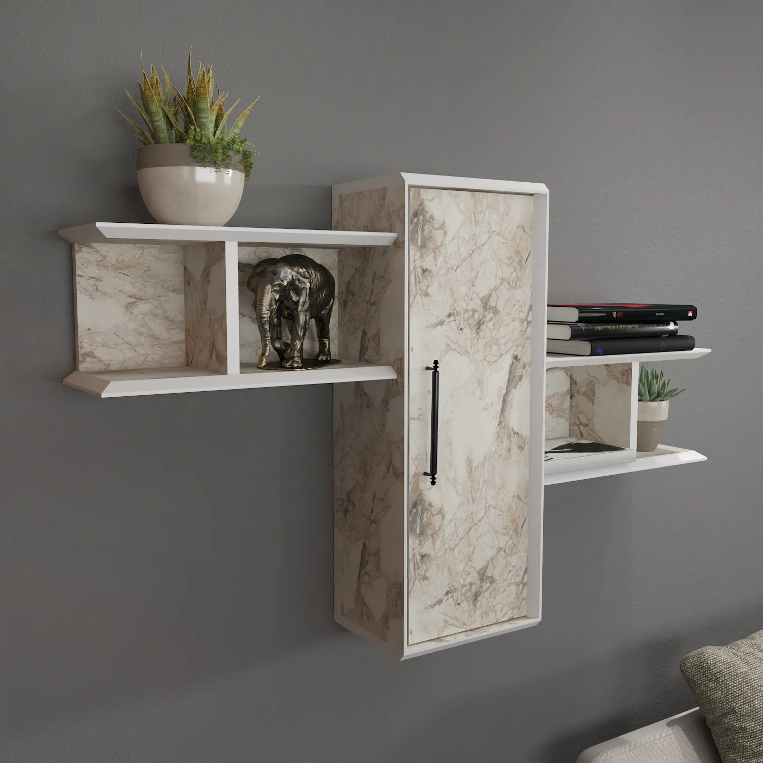 Olida Wall Shelf - Modern Design | 2 Shelves and Cabinet for Storage