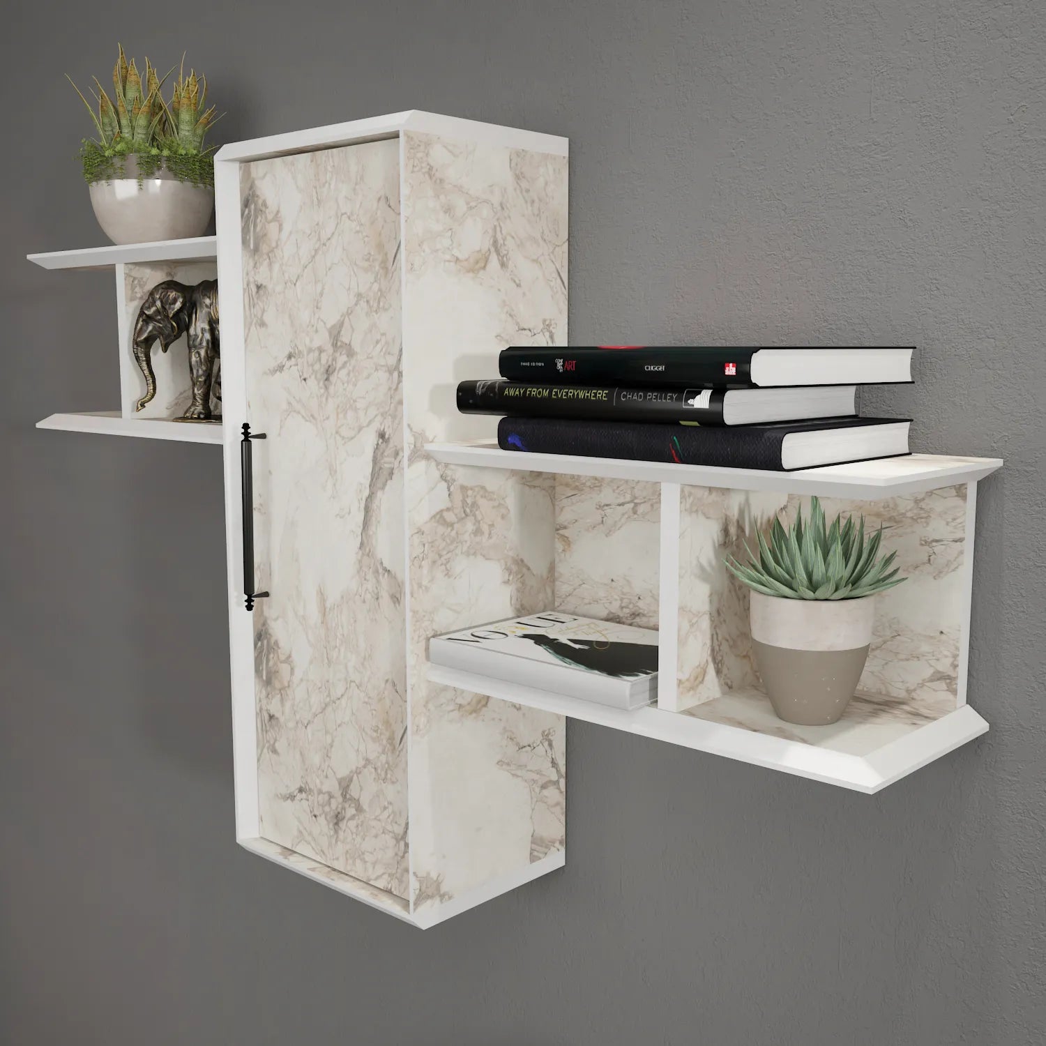 Olida Wall Shelf - Modern Design | 2 Shelves and Cabinet for Storage