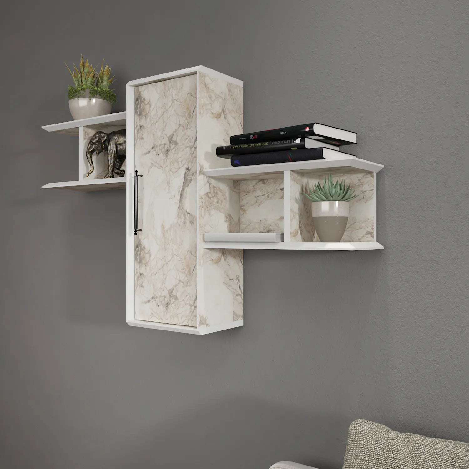 Olida Wall Shelf - Modern Design | 2 Shelves and Cabinet for Storage