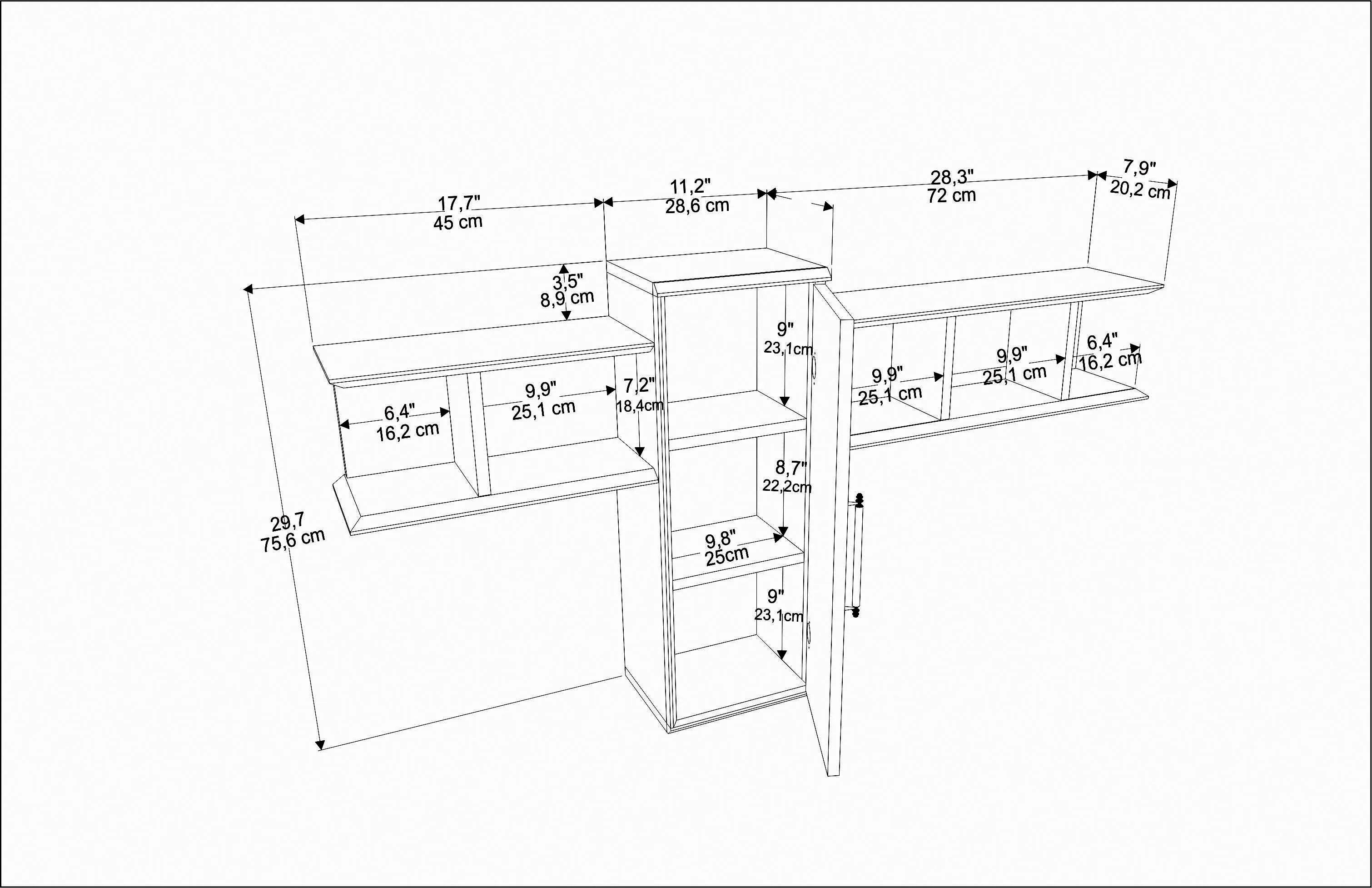 Olida Wall Shelf - Modern Design | 2 Shelves and Cabinet for Storage