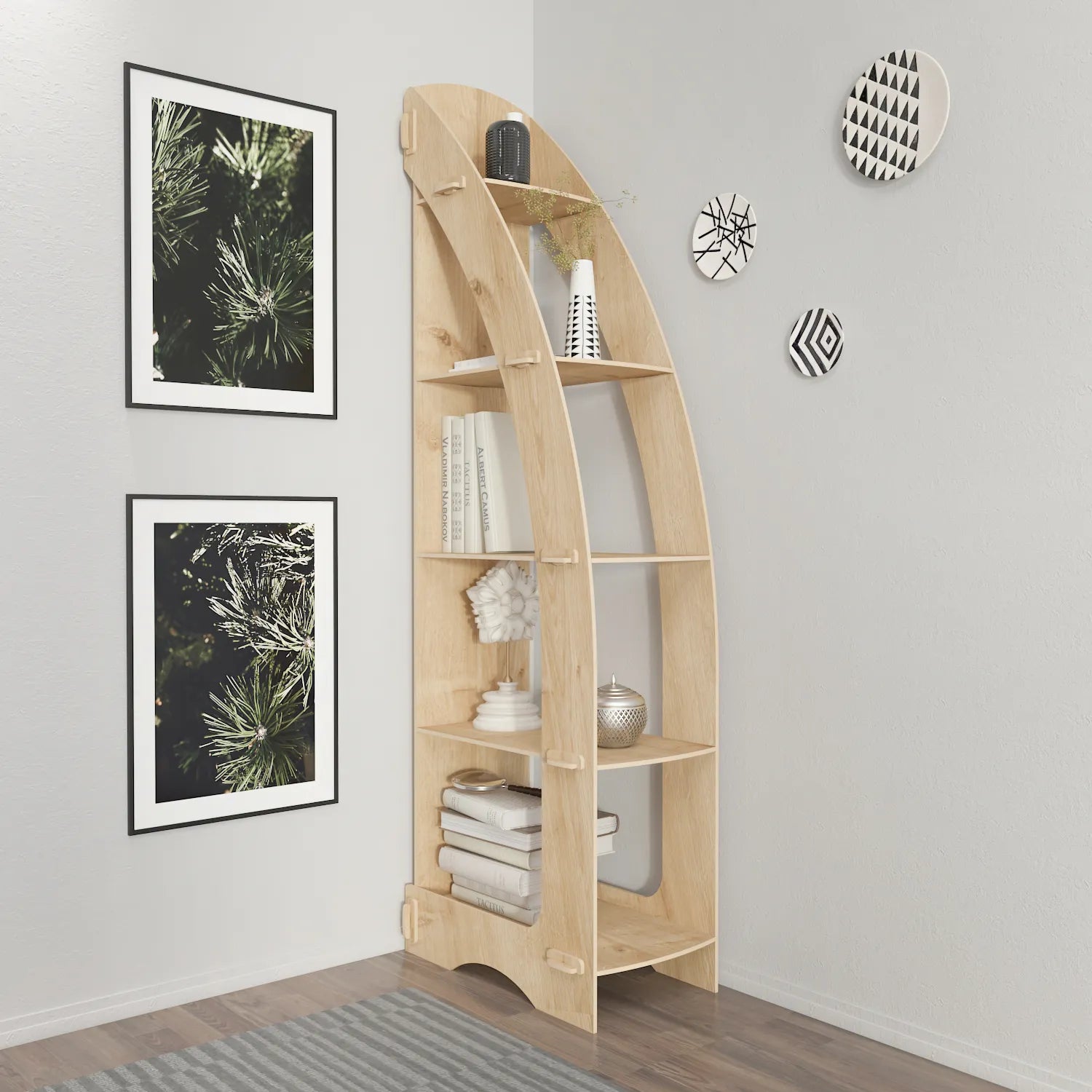 Orsa 71" Tall MDF Corner Bookcase | Bookshelf | Display Unit