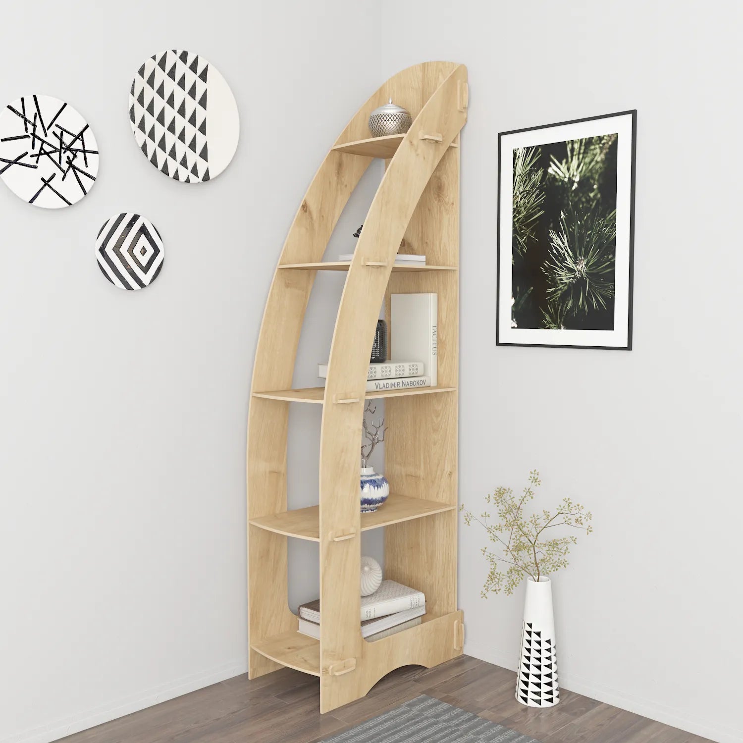 Orsa 71" Tall MDF Corner Bookcase | Bookshelf | Display Unit