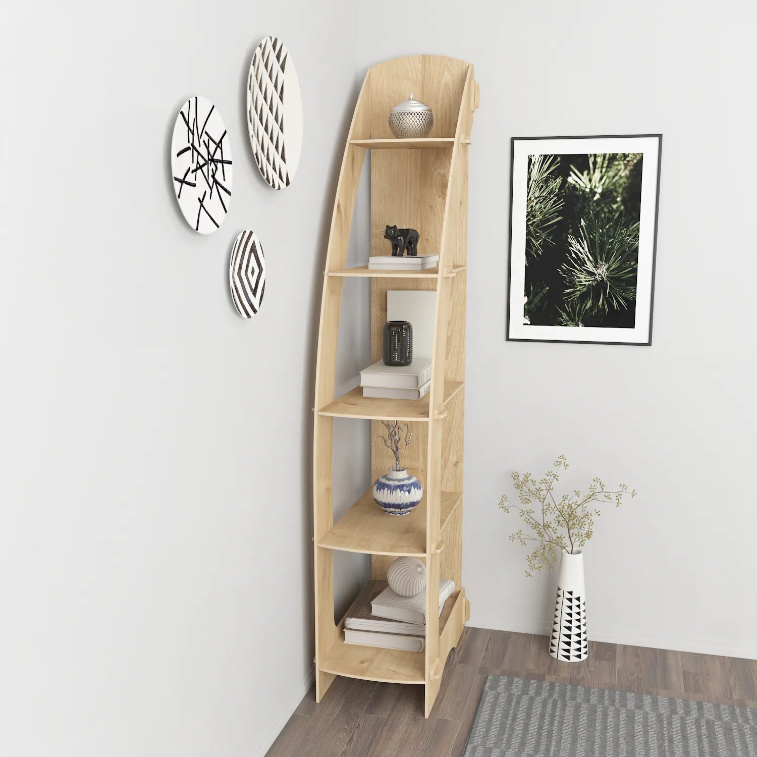 Orsa 71" Tall MDF Corner Bookcase | Bookshelf | Display Unit