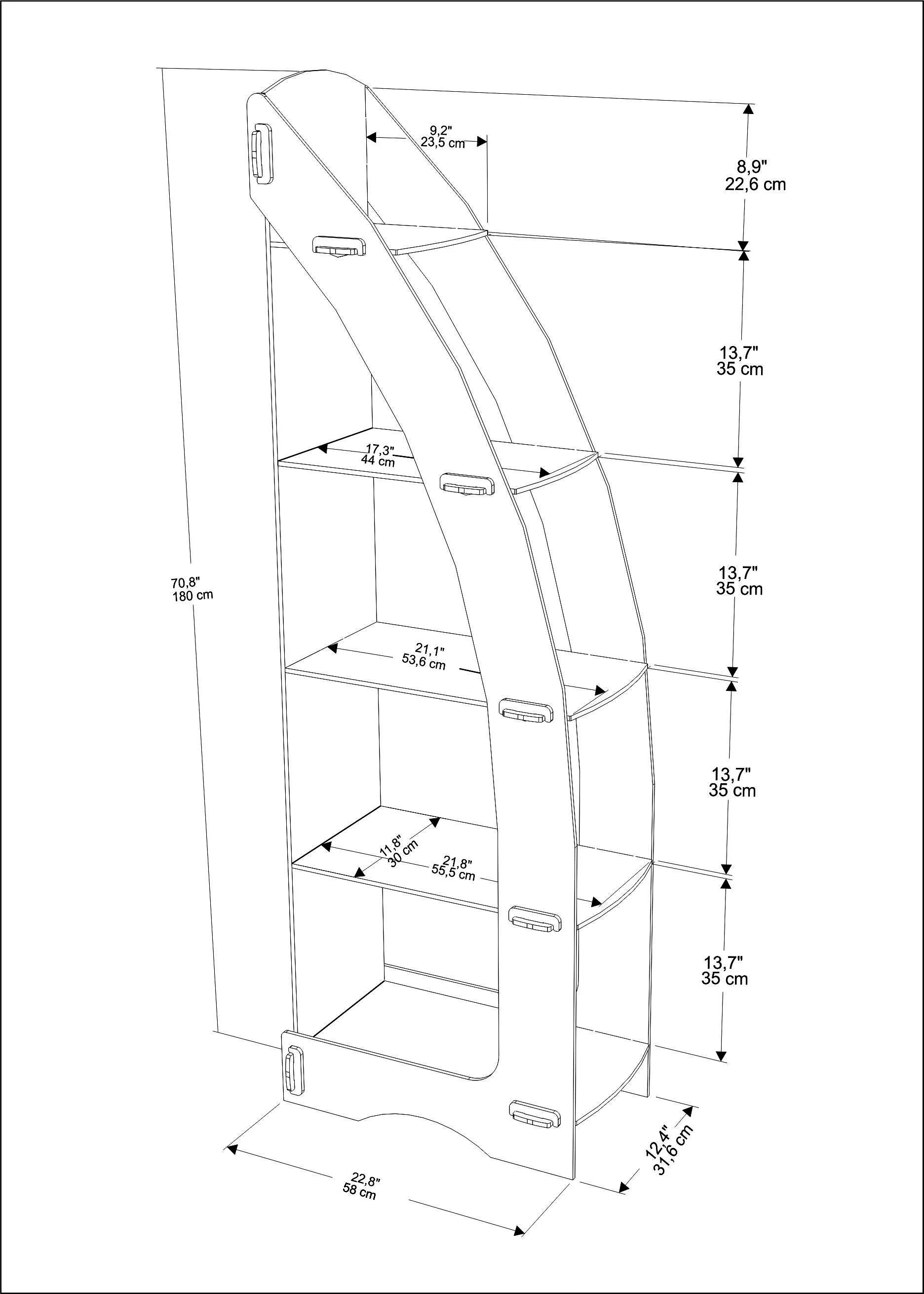 Orsa 71" Tall MDF Corner Bookcase | Bookshelf | Display Unit