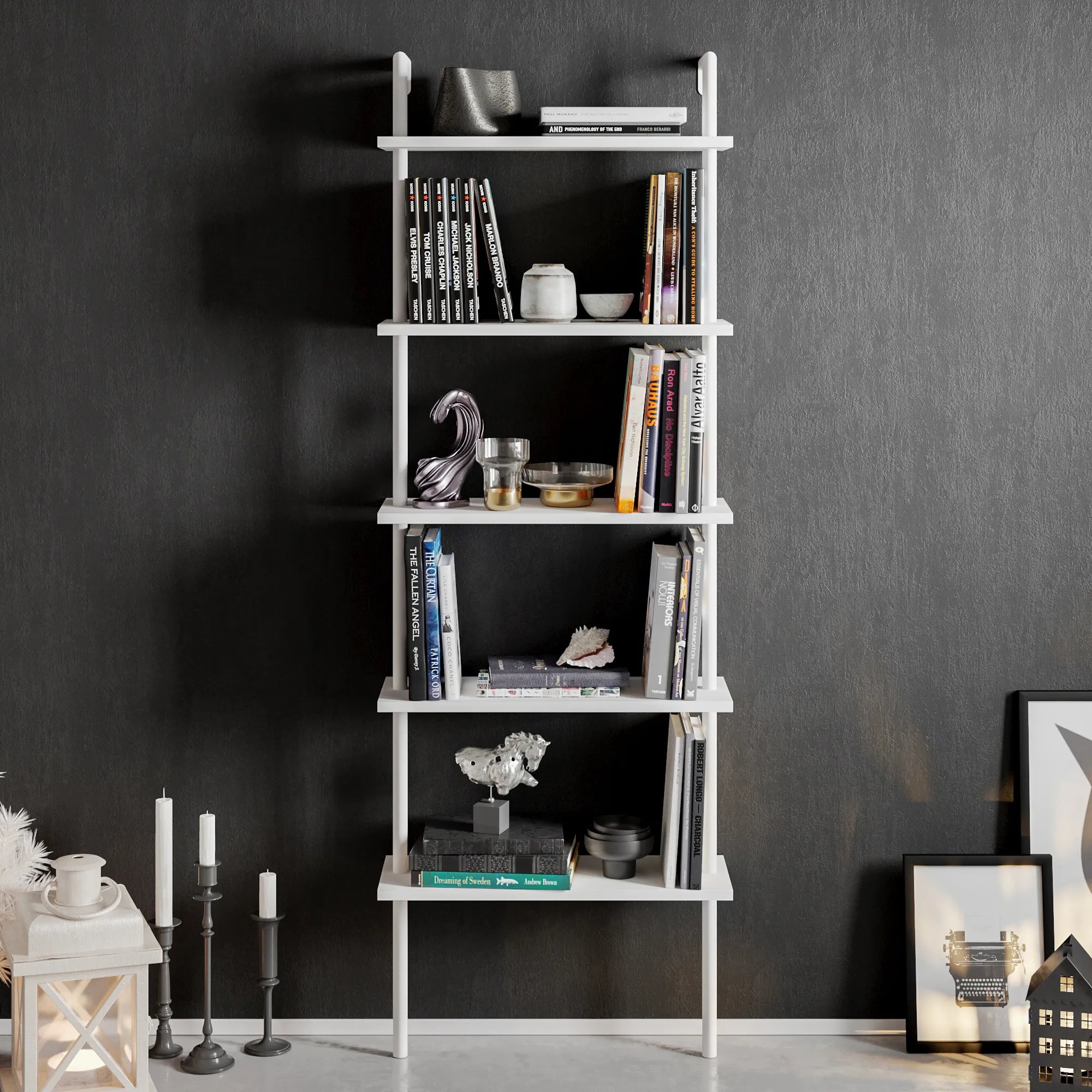 paula ladder bookcase white front