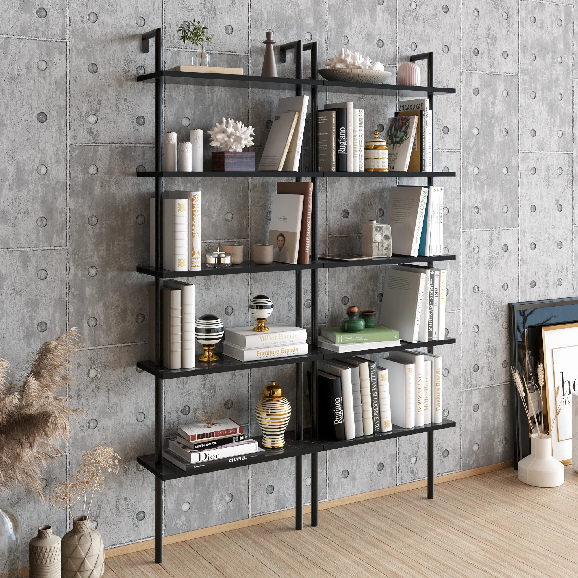 paula ladder bookcase black marble effect double