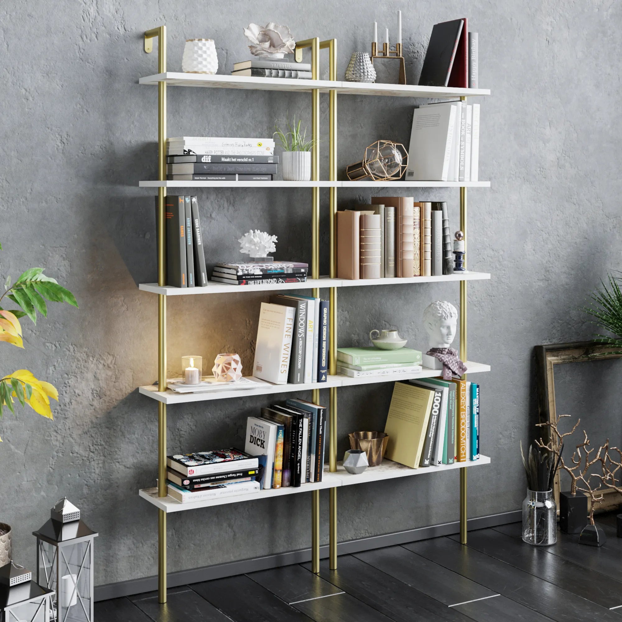 paula ladder bookcase white marble effect double