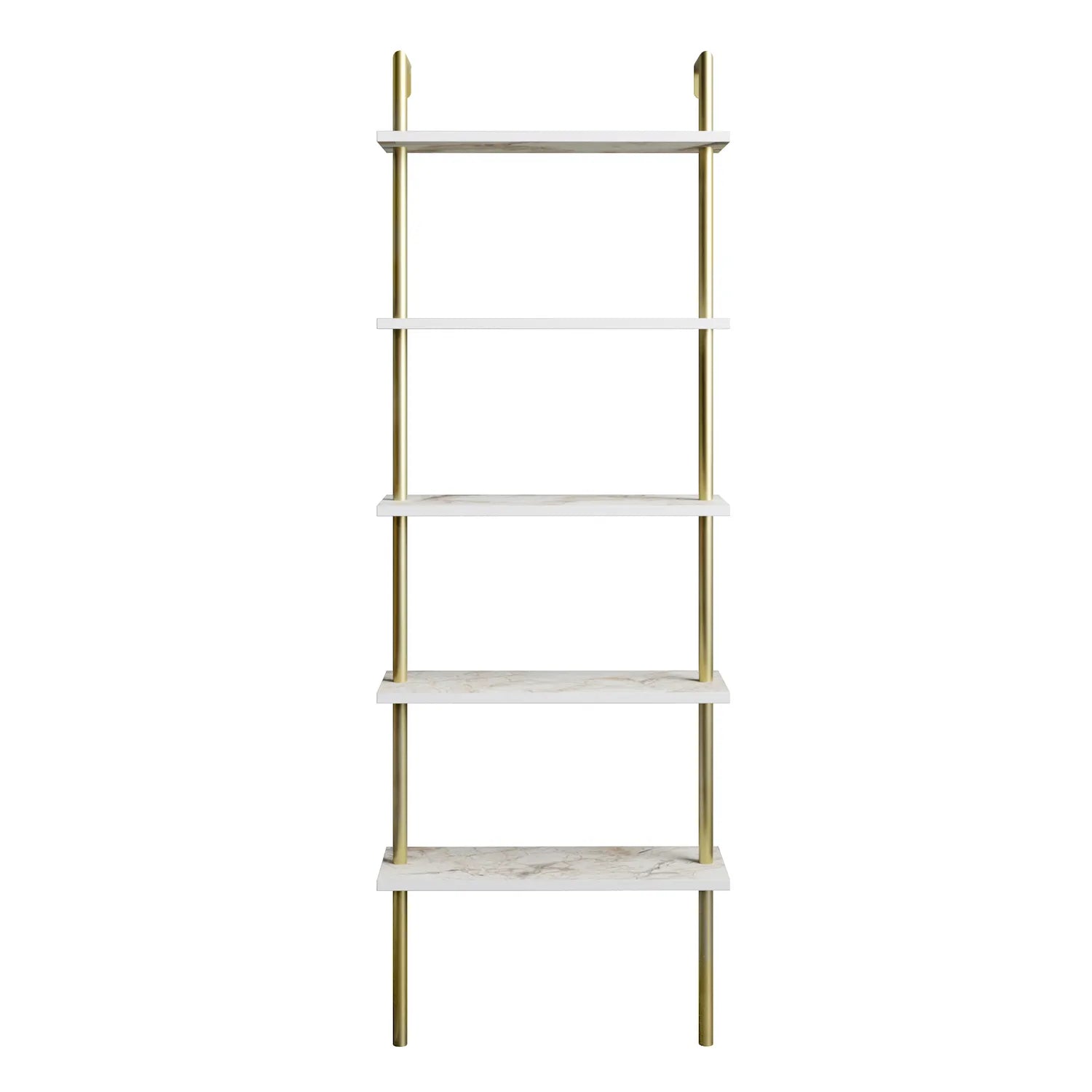 paula ladder bookcase white marble effect white background