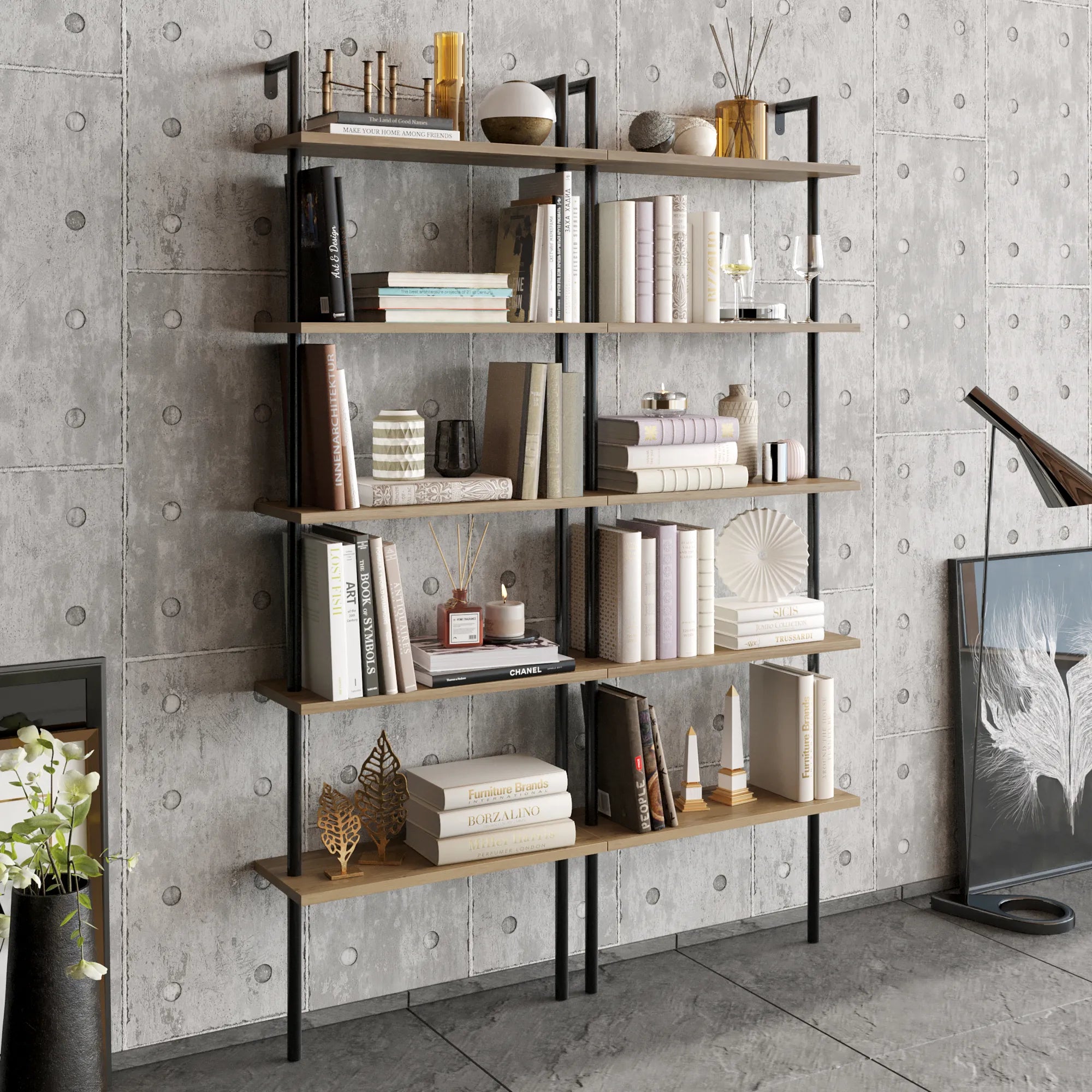 paula ladder bookcase black oud oak double