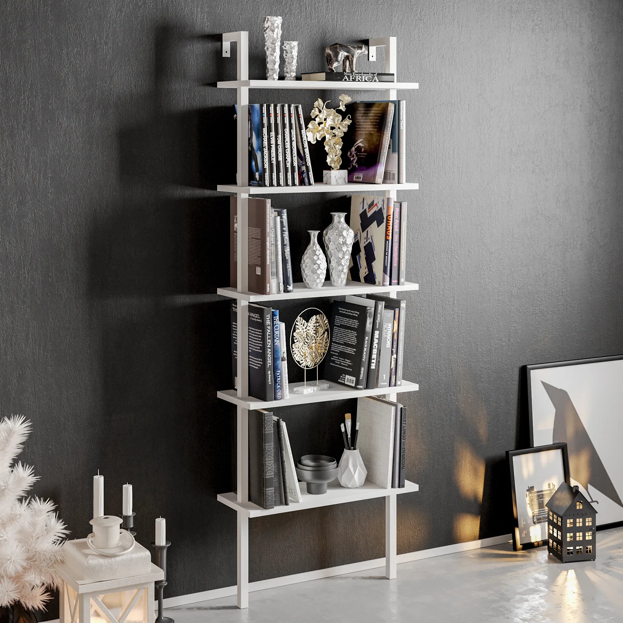 piante ladder bookcase white angle