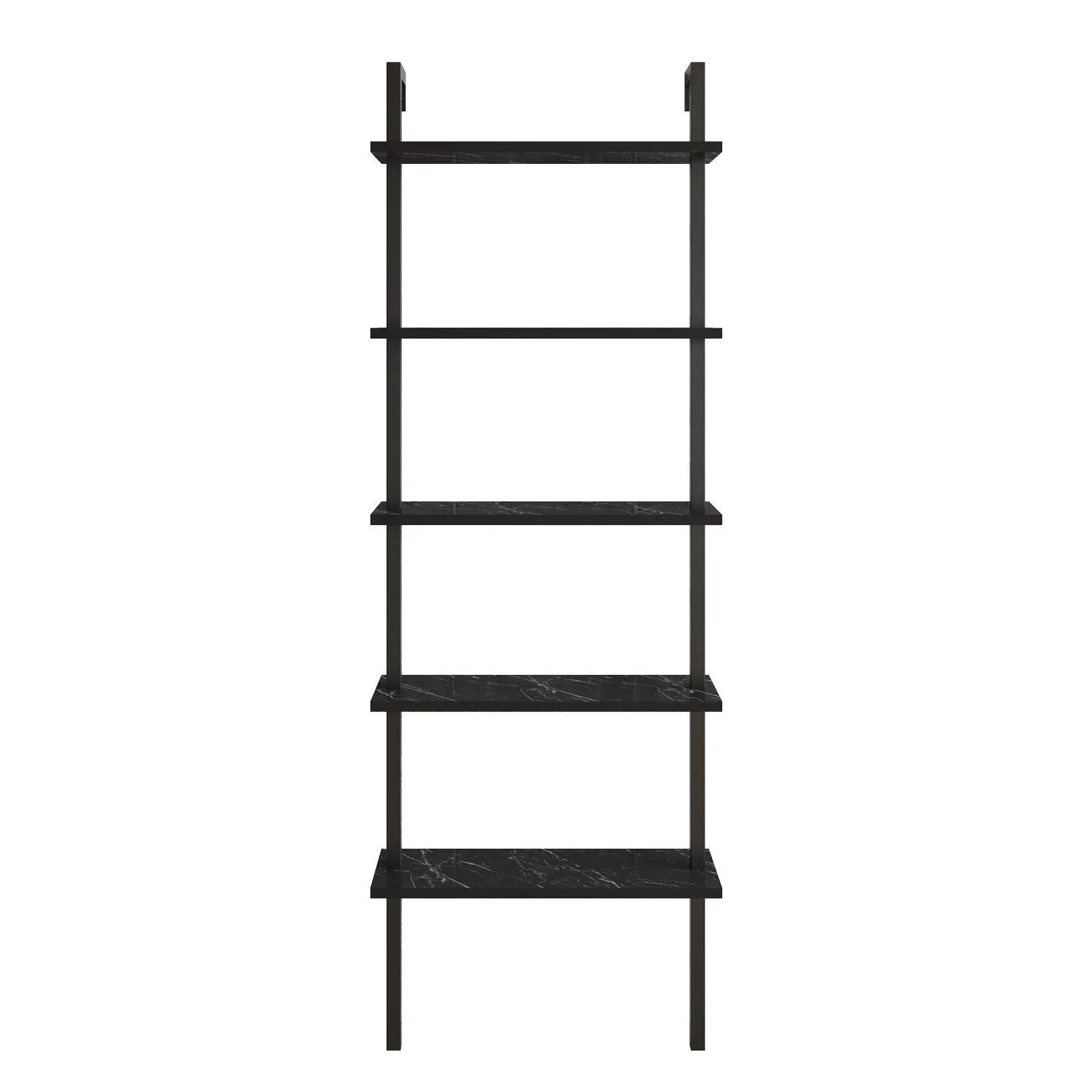 piante ladder bookcase black marble effect white background
