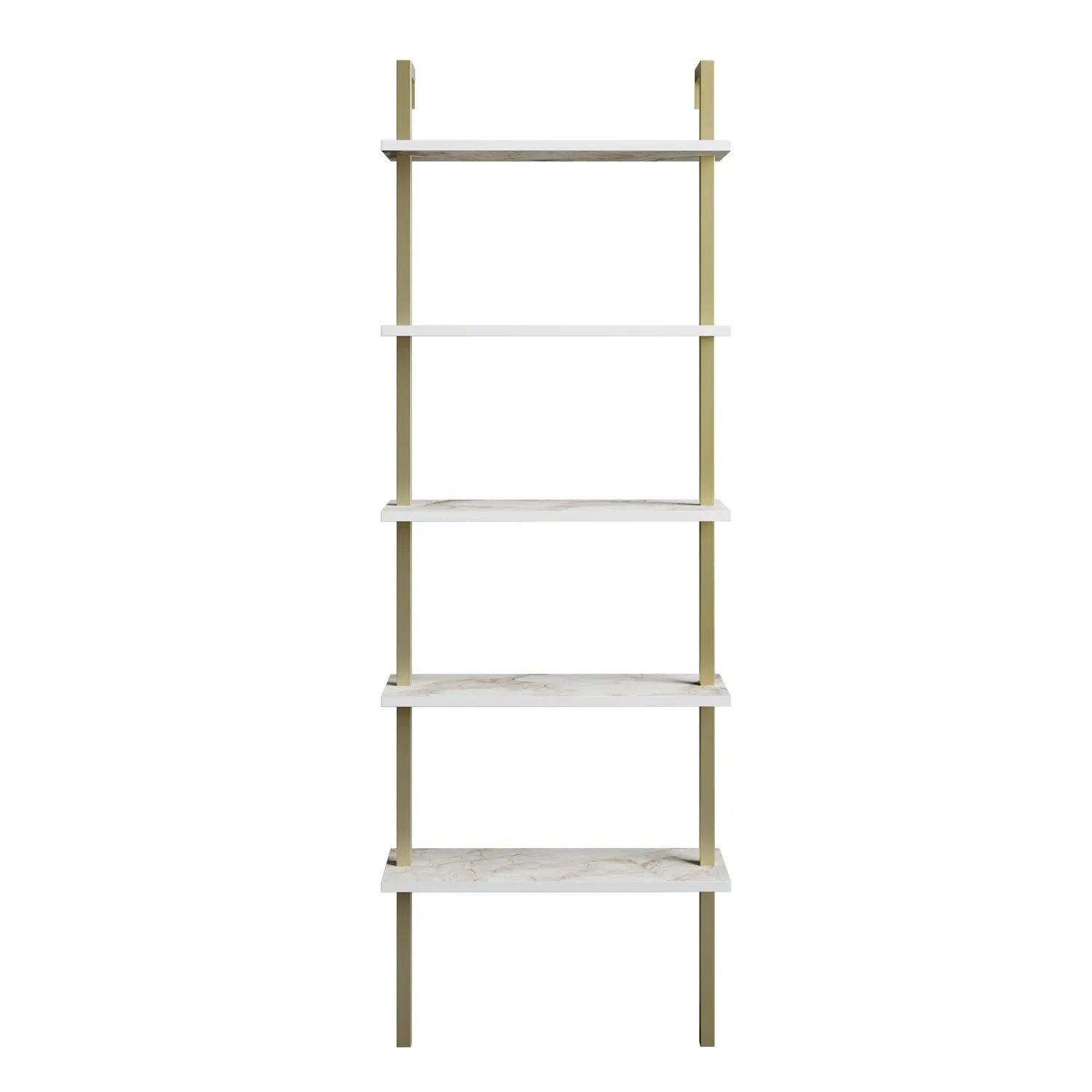 piante ladder bookcase white marble effect gold white background