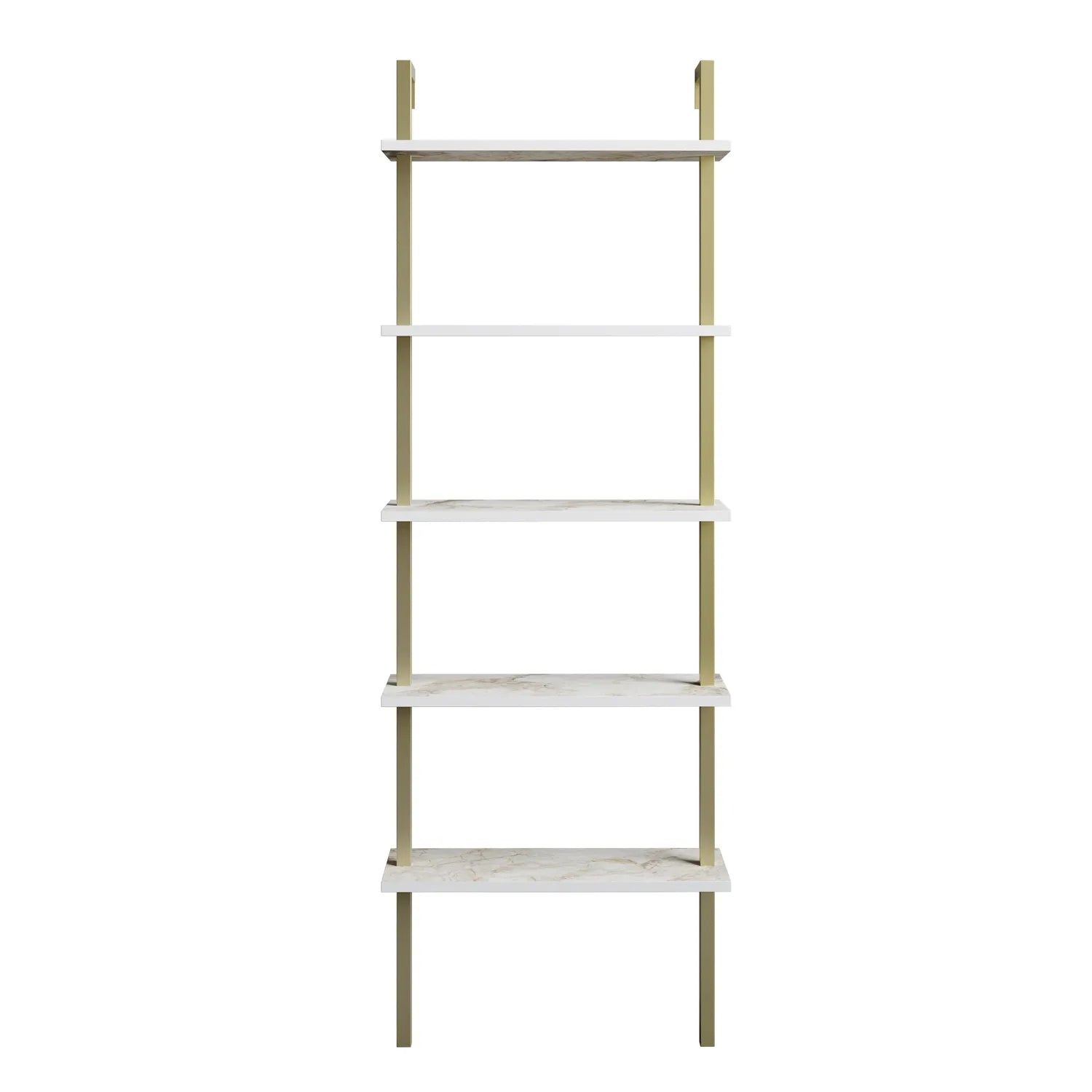 piante ladder bookcase white marble effect gold white background