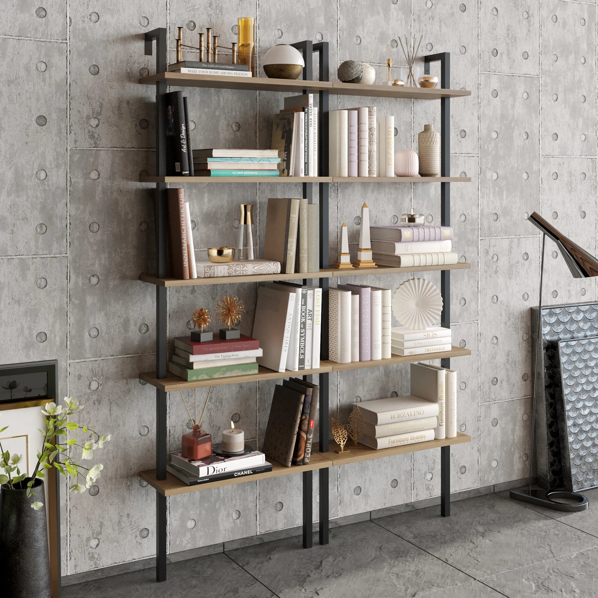 piante ladder bookcase black oud oak double