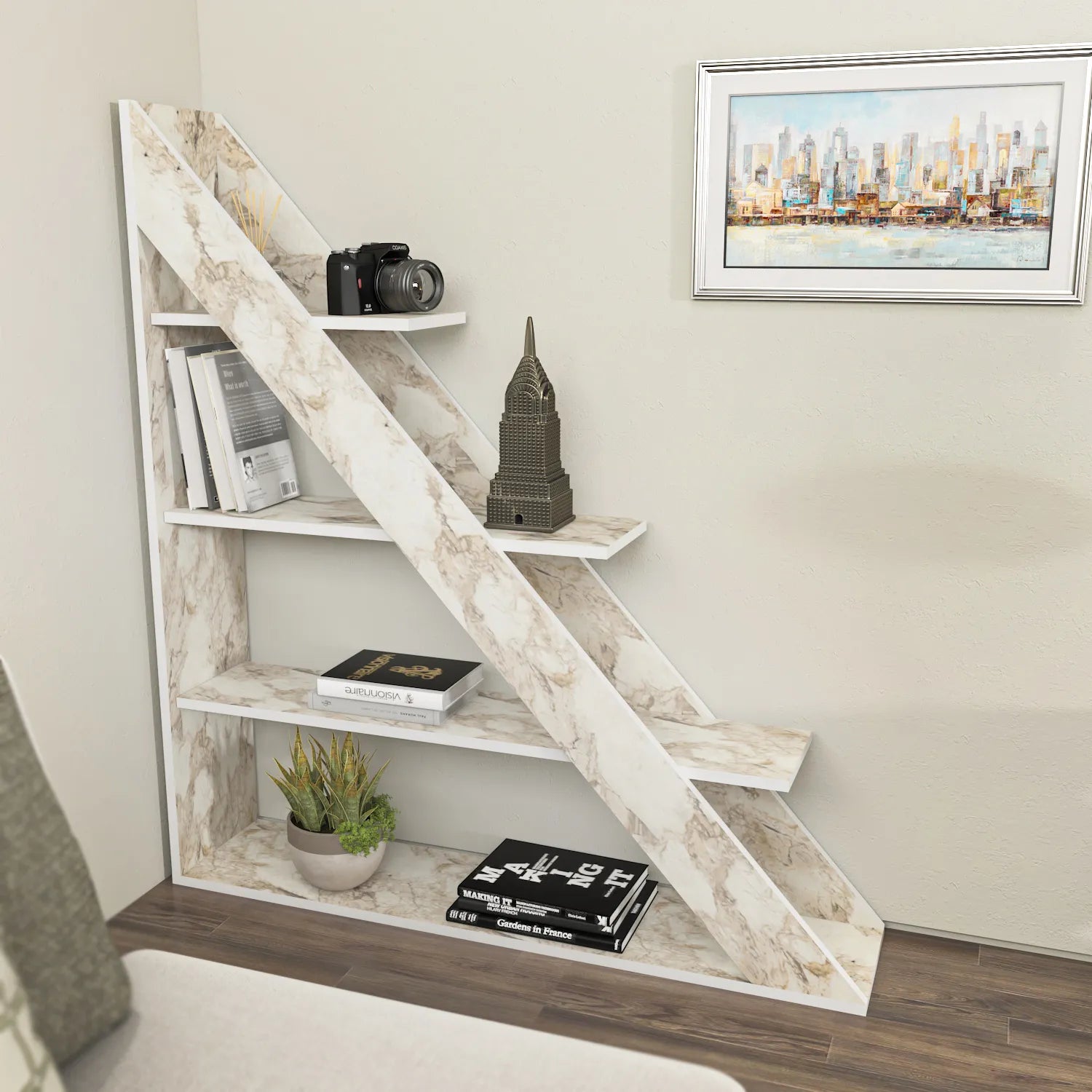 Pisagor 52" Tall Geometric Ladder Bookcase