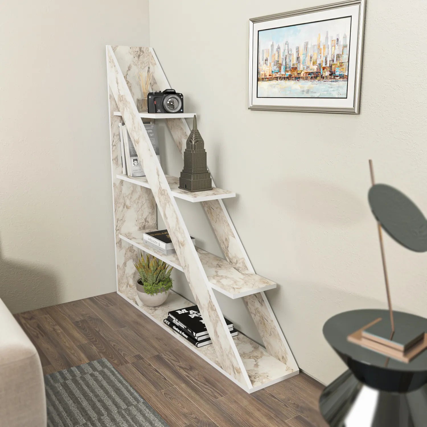 Pisagor 52" Tall Geometric Ladder Bookcase