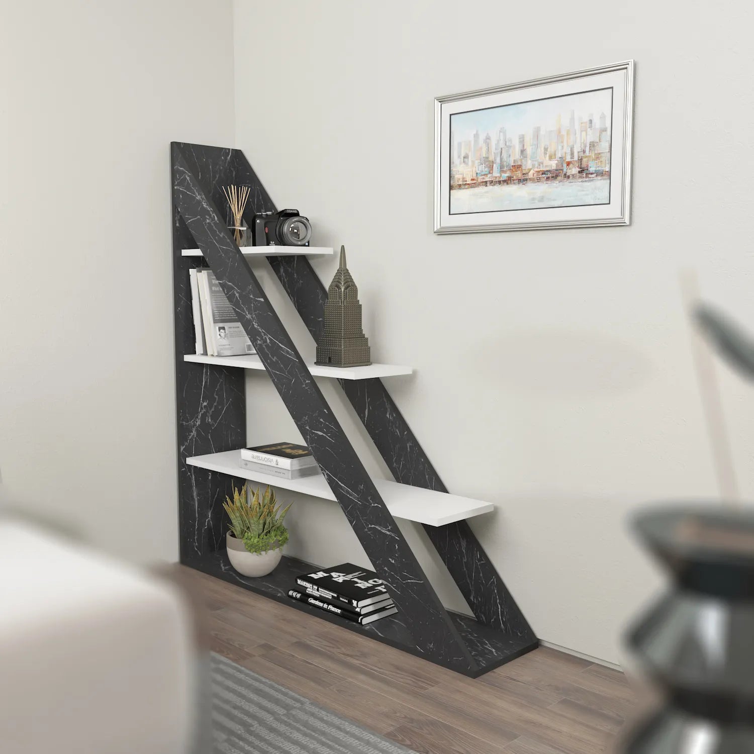 Pisagor 52" Tall Geometric Ladder Bookcase