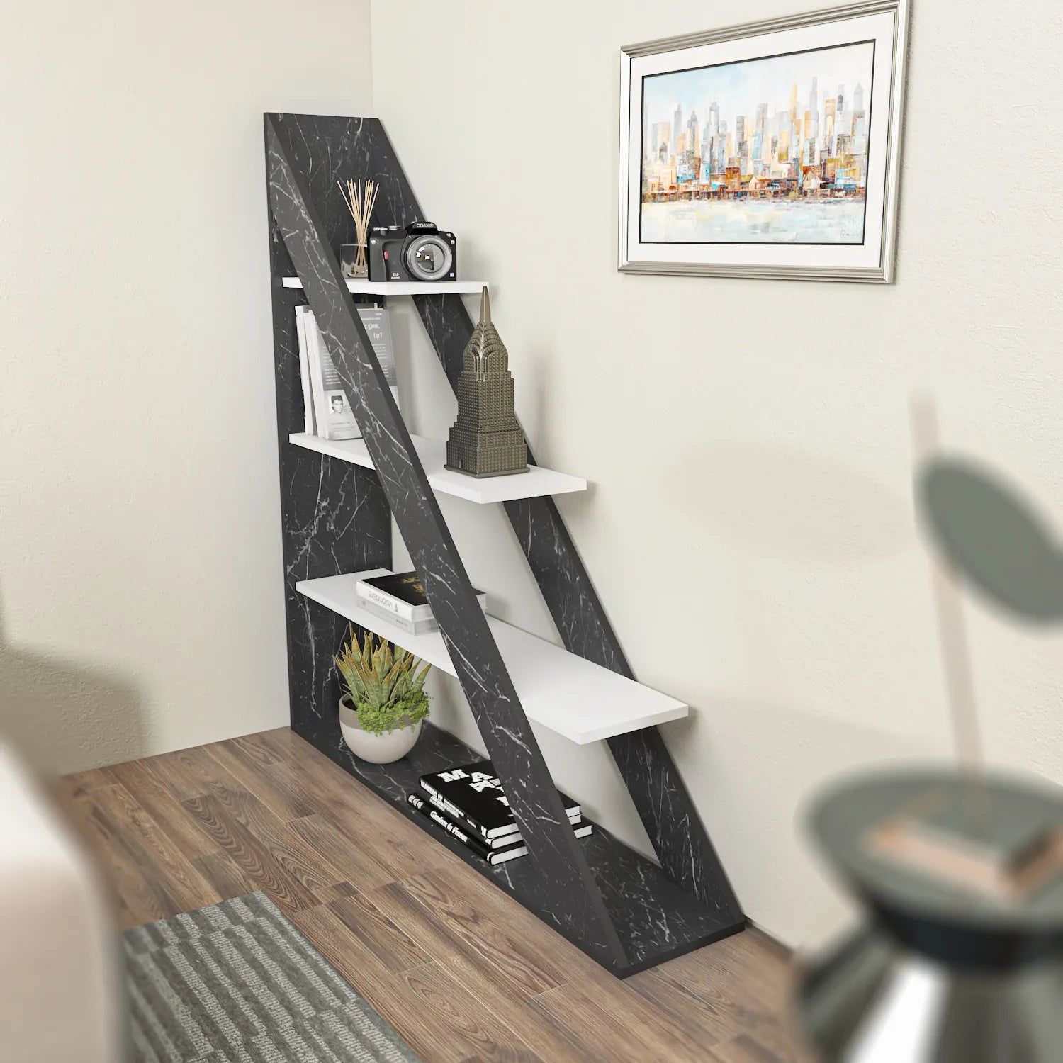 Pisagor 52" Tall Geometric Ladder Bookcase