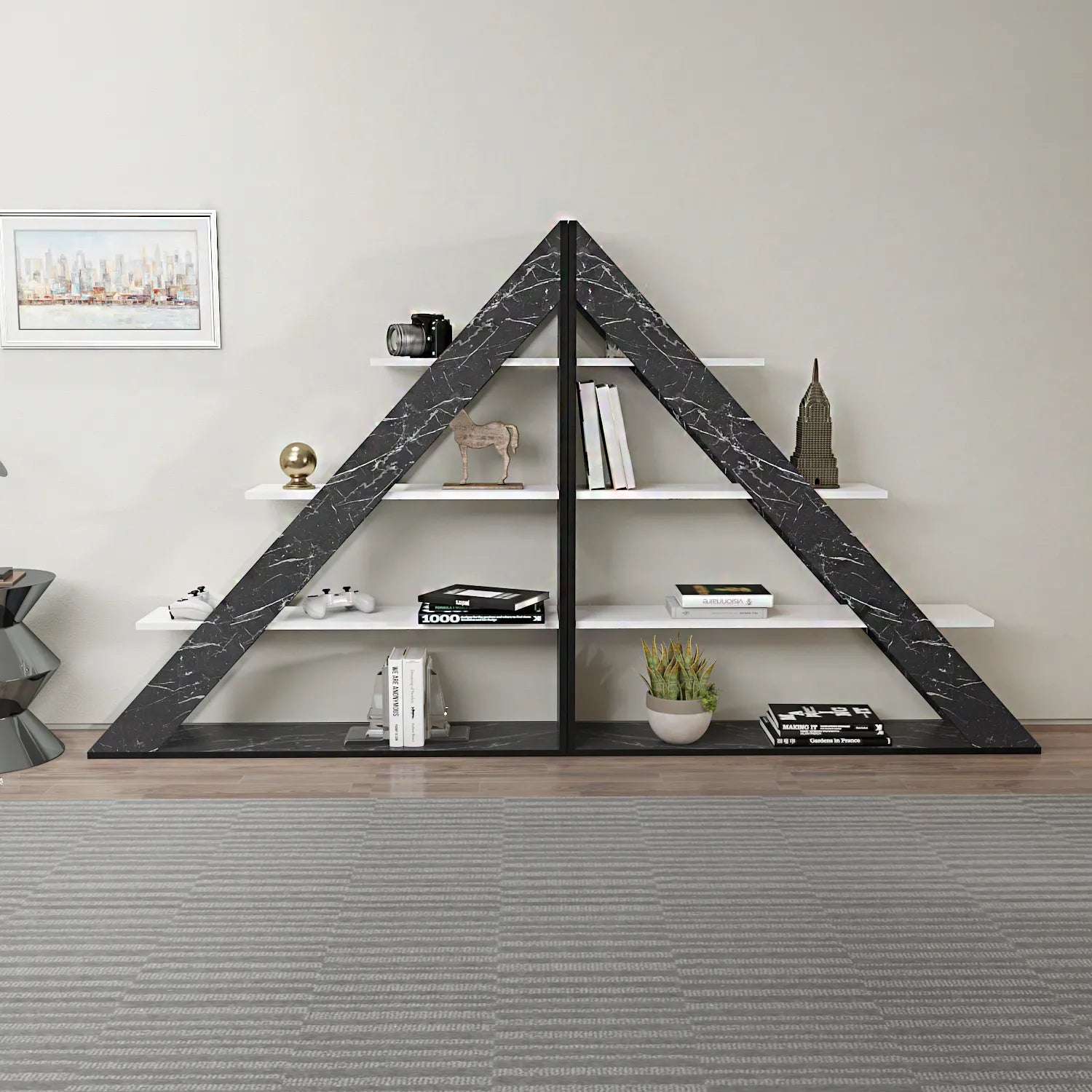 Pisagor 52" Tall Geometric Ladder Bookcase