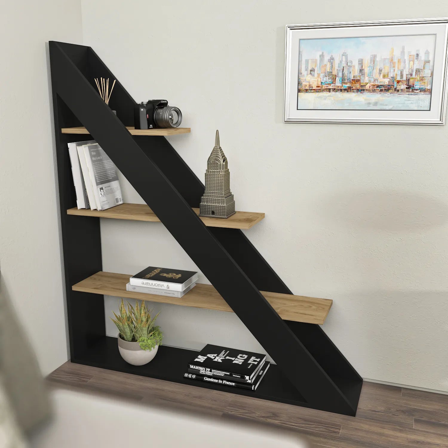 Pisagor 52" Tall Geometric Ladder Bookcase