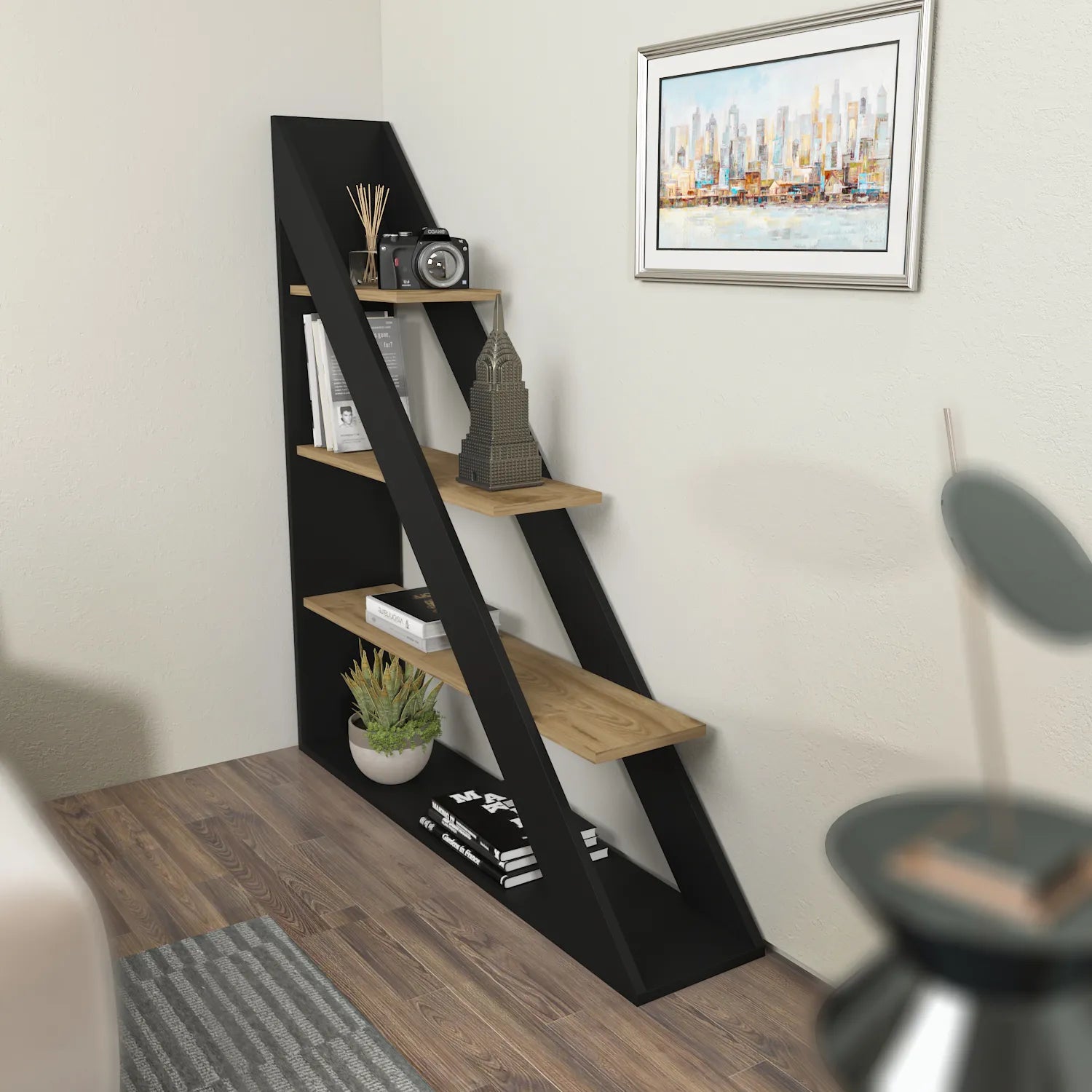 Pisagor 52" Tall Geometric Ladder Bookcase