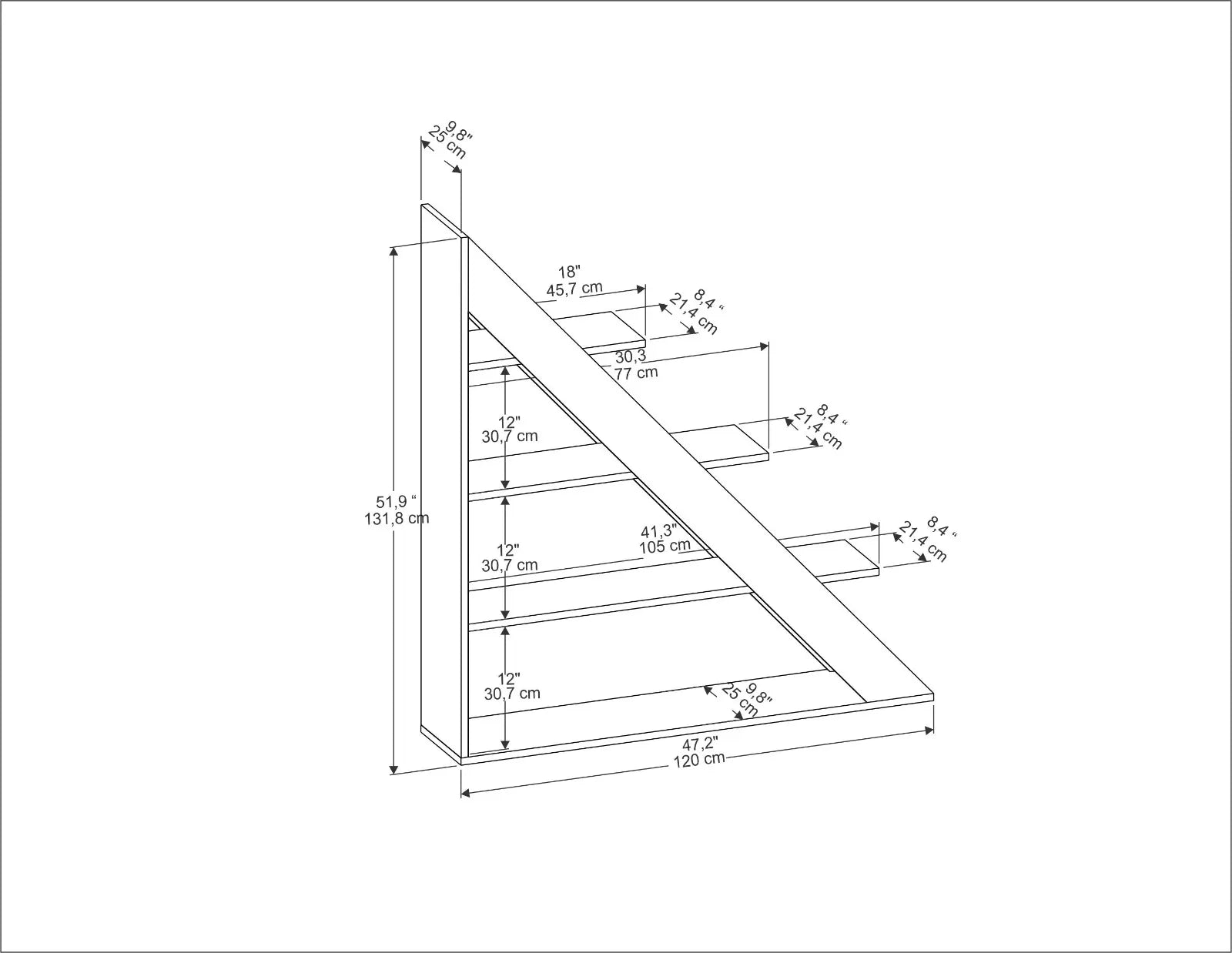 Pisagor 52" Tall Geometric Ladder Bookcase