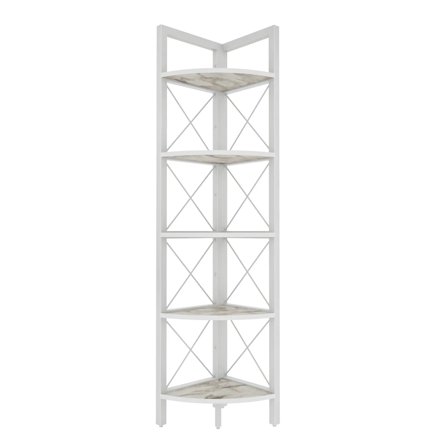 Brown Industrial 5 Tier Corner Shelf, Corner Storage Rack Indoor Plant Stand, Modern Corner Bookshelf and Bookcase - AllWhite