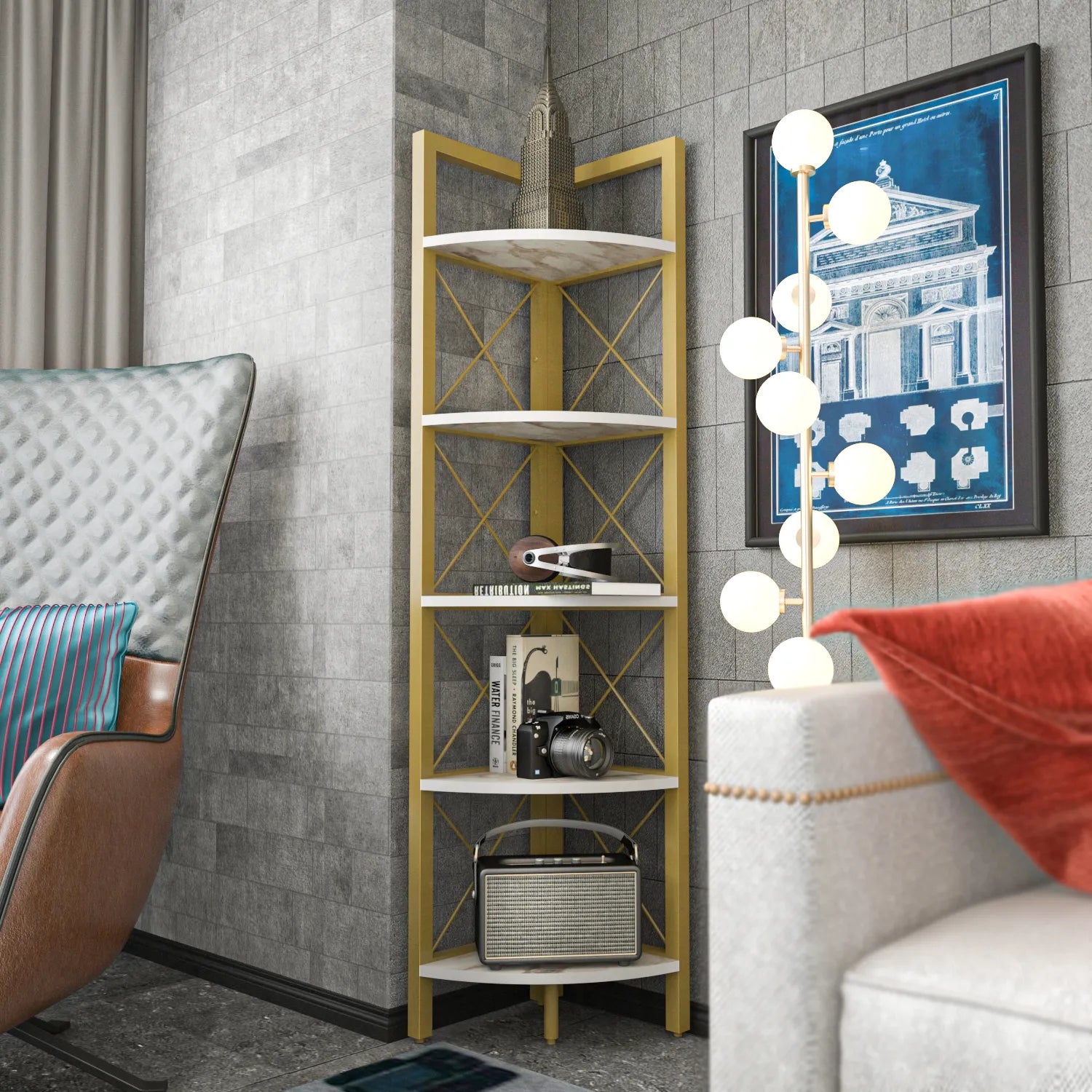 Liva 54 Tall MDF Corner Bookcase | Bookshelf | Display Unit