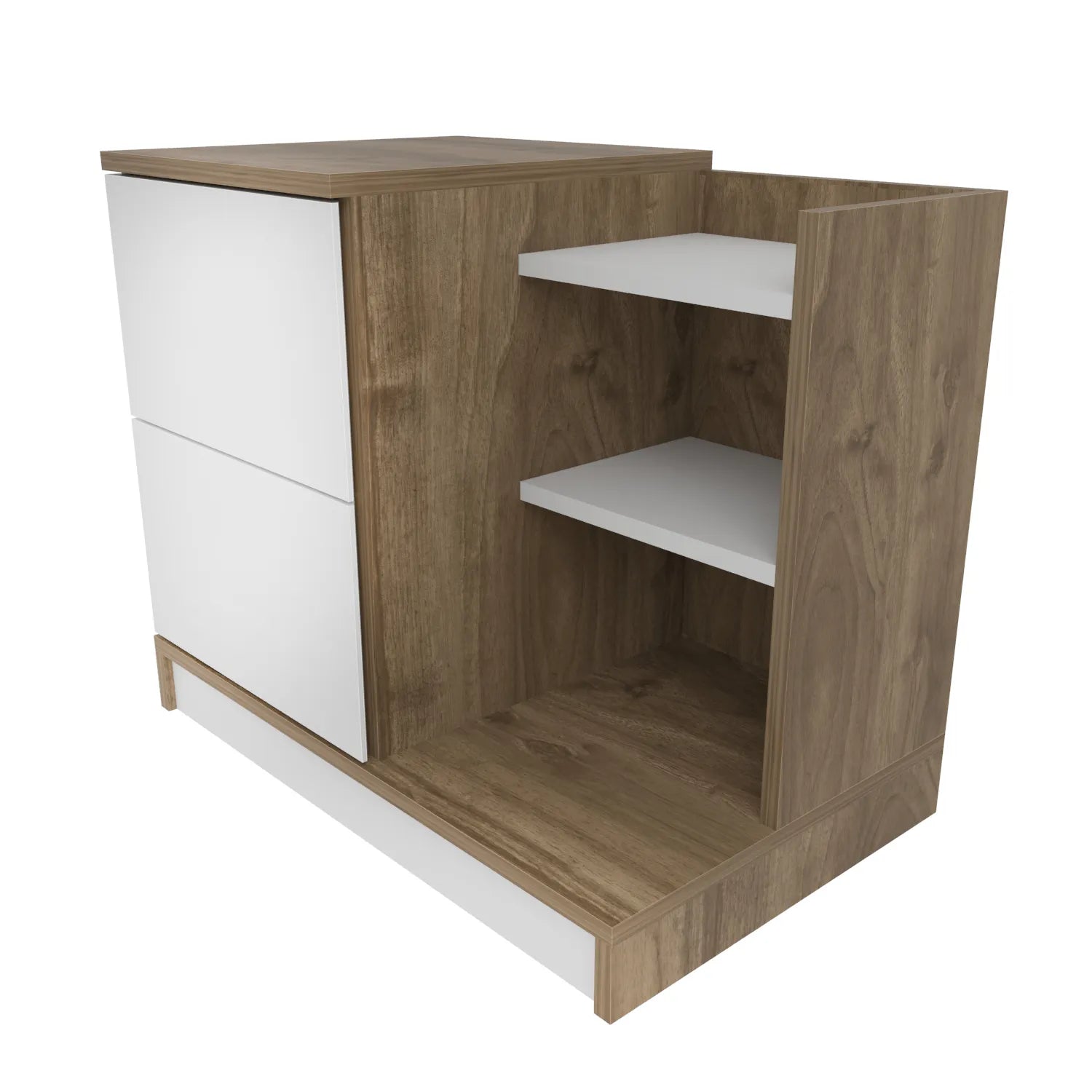 Rena Nightstand with Two Drawers and Open Shelves