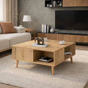 Ronas 35 inch Wide Square Coffee Table with Open Shelf Storage | Cocktail Table