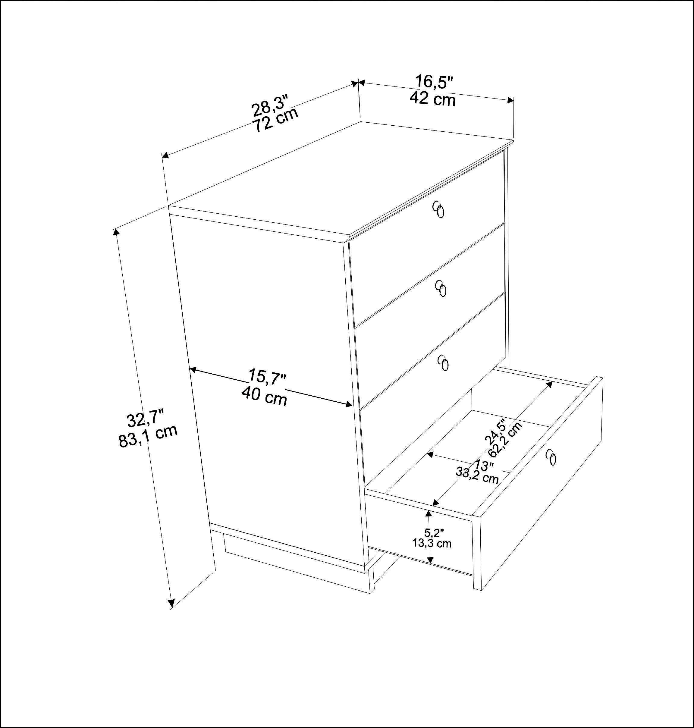 Sahra 28" Wide Modern Dresser with Four Drawers | Lingerie Chest