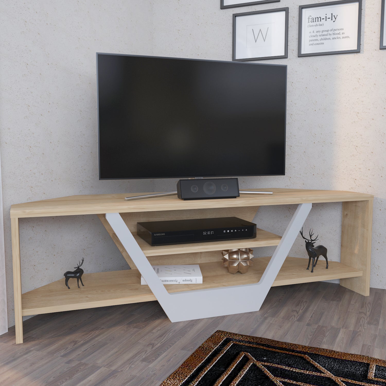 Sares 47'' Wide Corner TV Stand Console Table for Up to 55 inch TVs