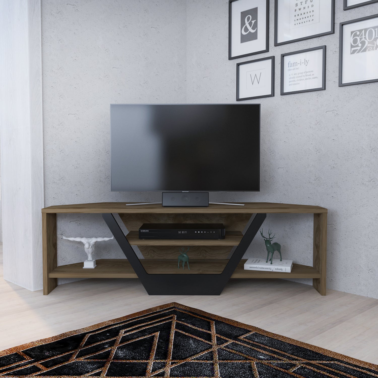 Sares Wide Corner TV Stand Console Table for Up to 55 inch TVS