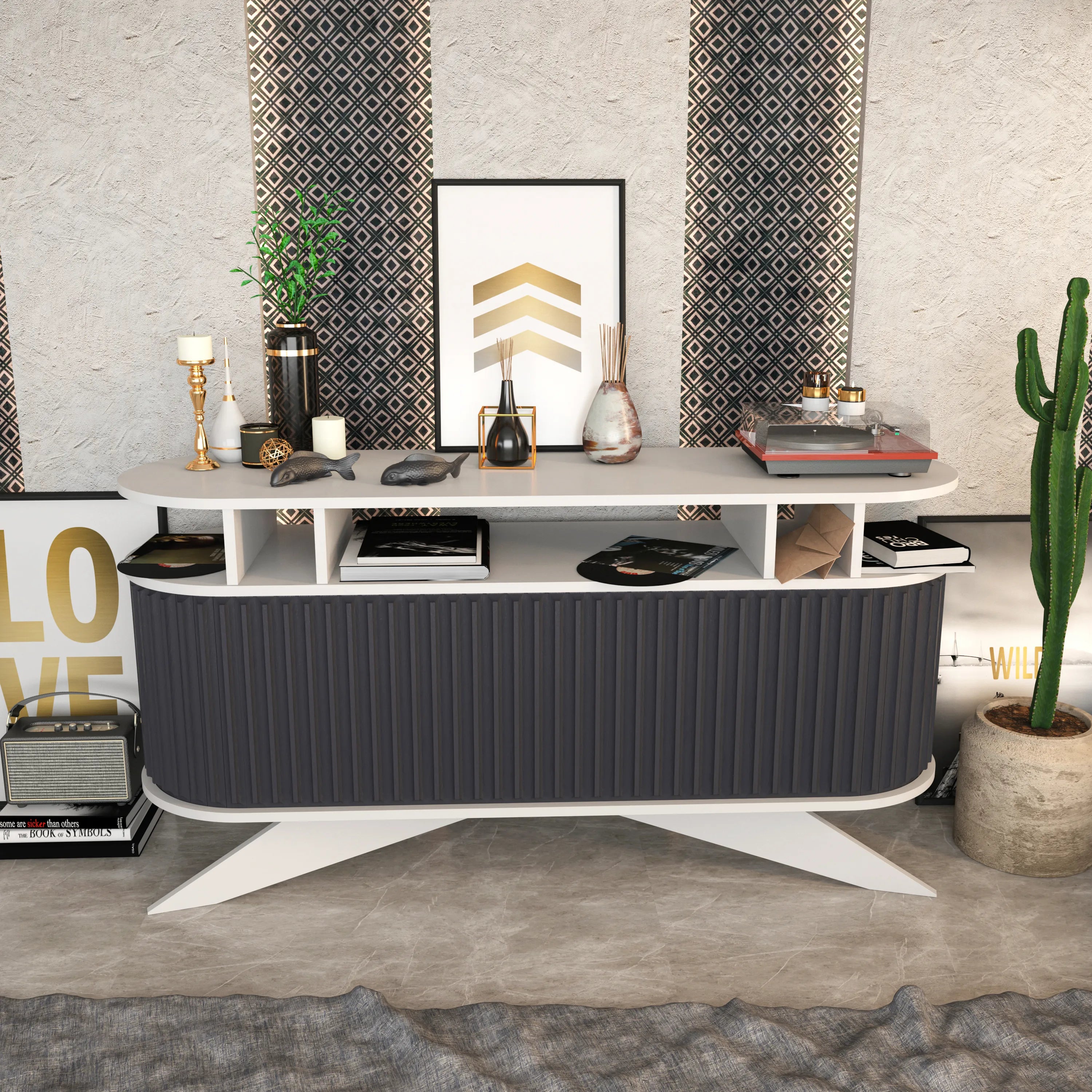 Store 59" Wide Oval Console | Modern TV Stand & Storage | Accommodates up to 68" TVs