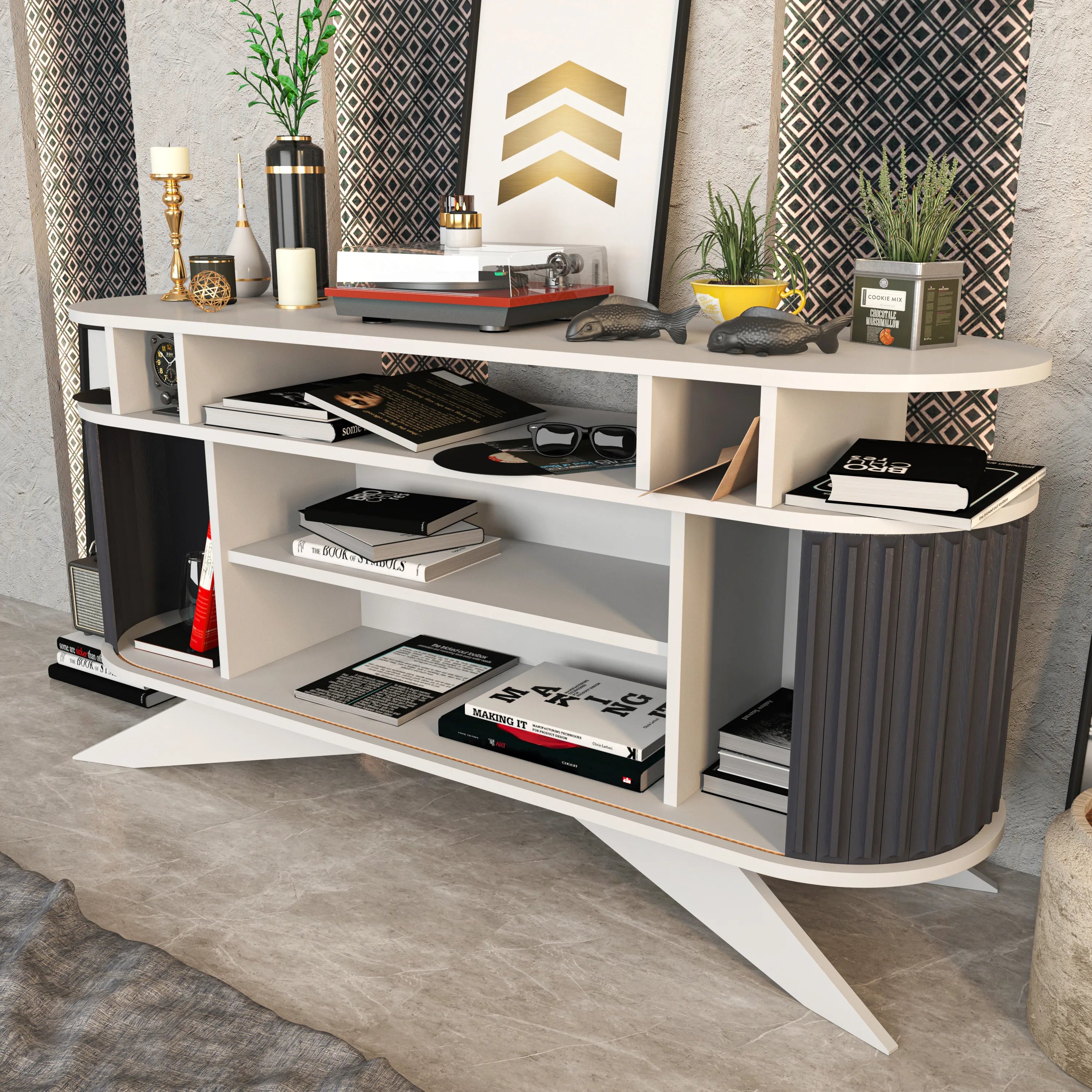 Store 59" Wide Oval Console | Modern TV Stand & Storage | Accommodates up to 68" TVs