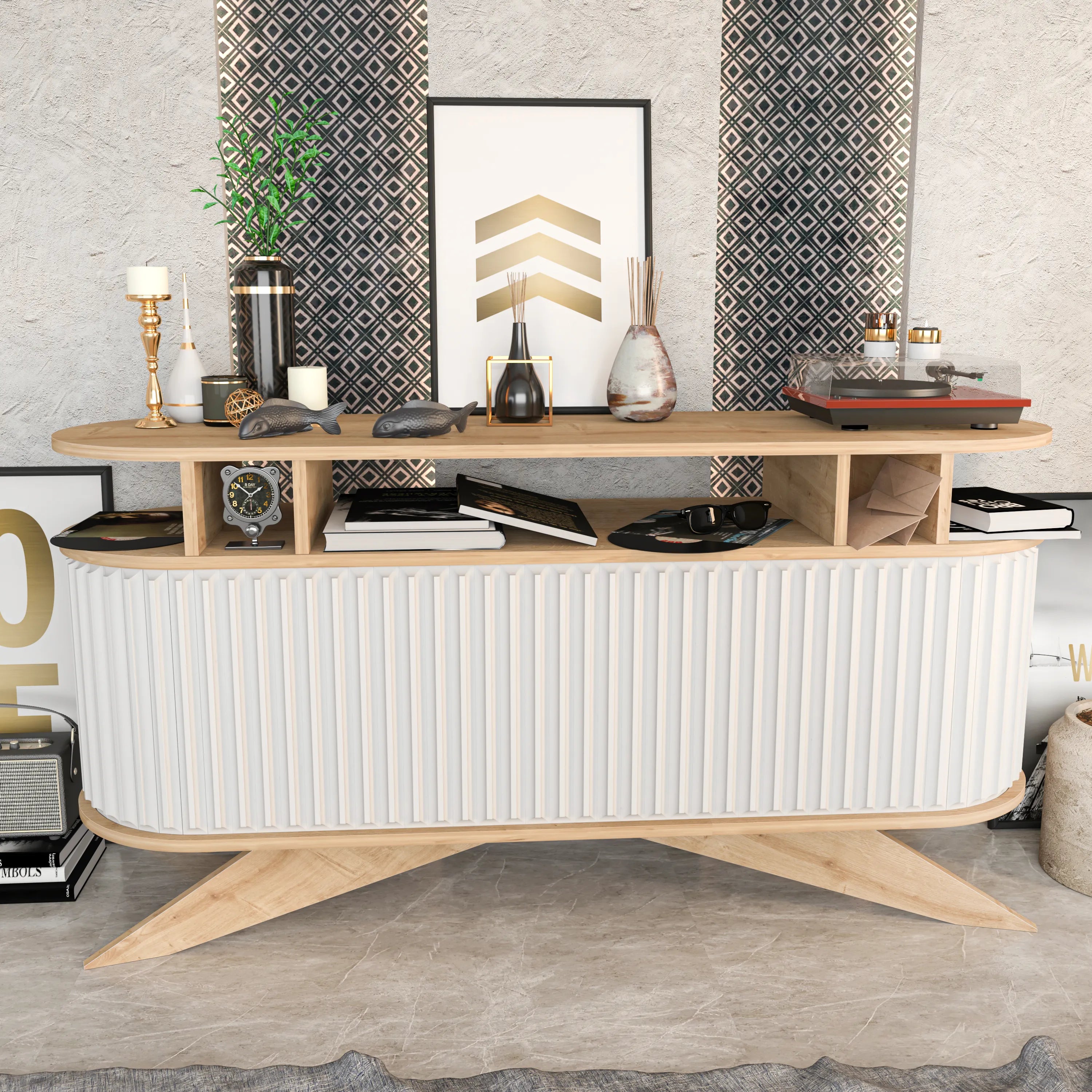 Store 59" Wide Oval Console | Modern TV Stand & Storage | Accommodates up to 68" TVs