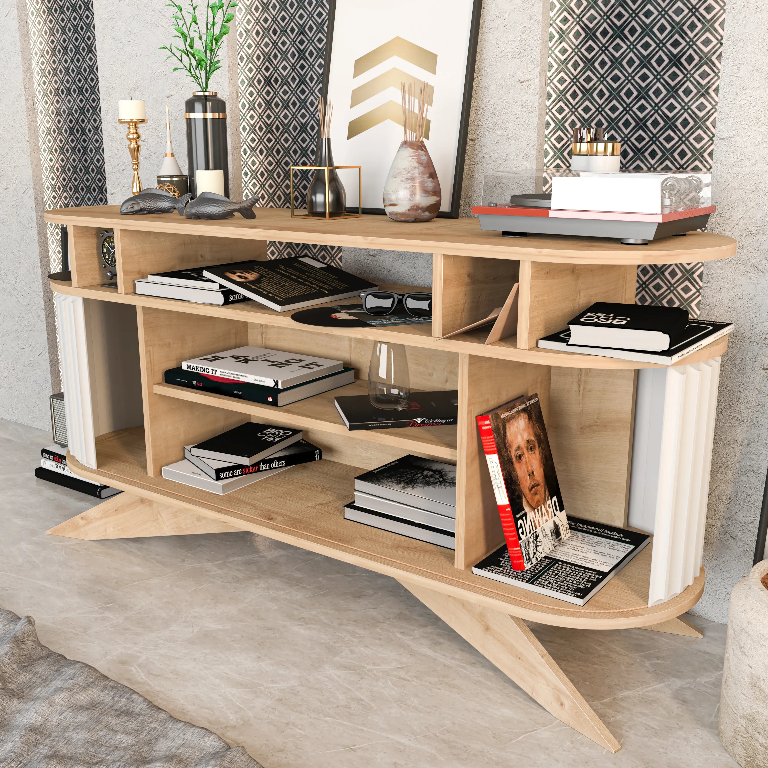 Store 59" Wide Oval Console | Modern TV Stand & Storage | Accommodates up to 68" TVs