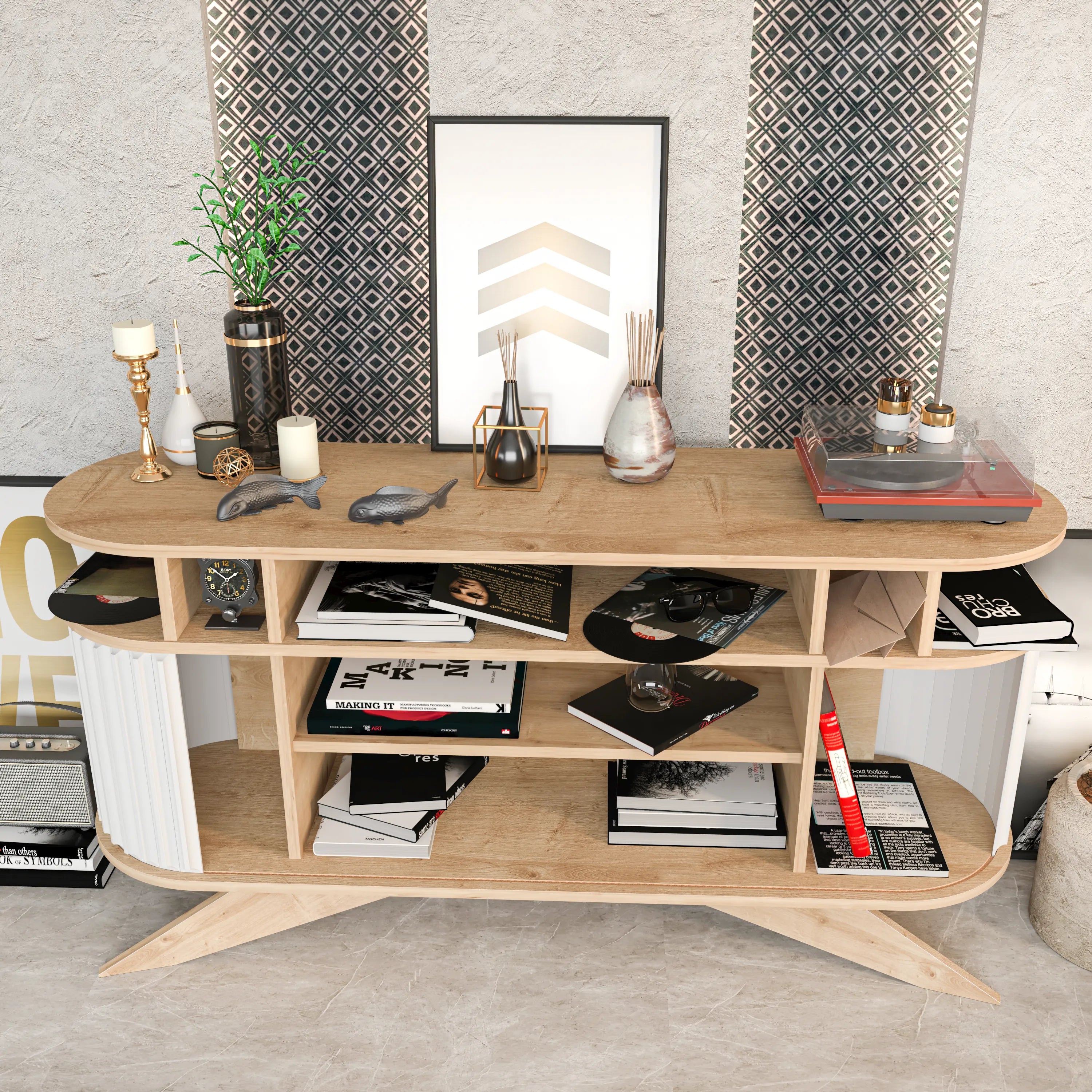 Store 59" Wide Oval Console | Modern TV Stand & Storage | Accommodates up to 68" TVs