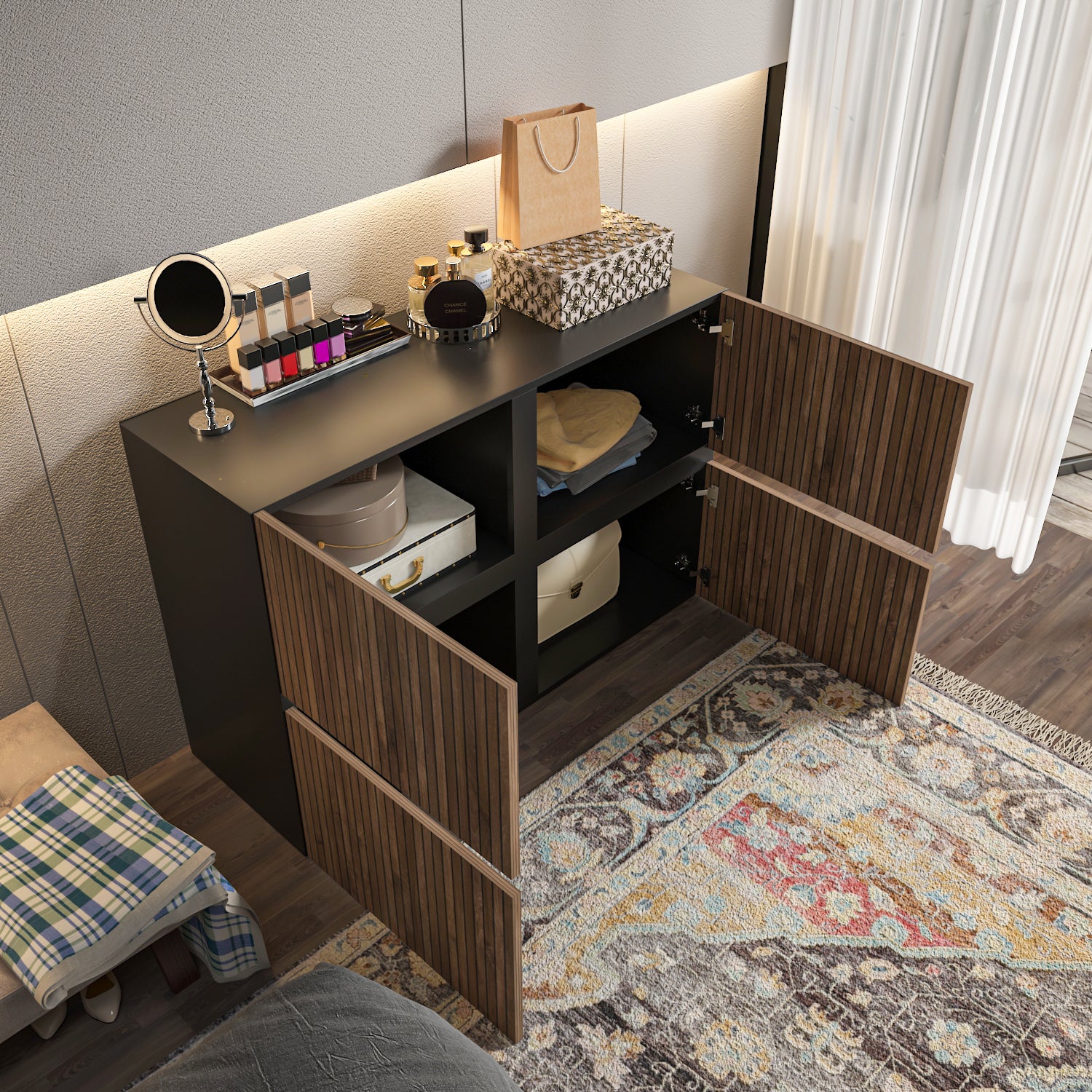 Strong Modern 4-Door Storage Cabinet Bedroom Organizer