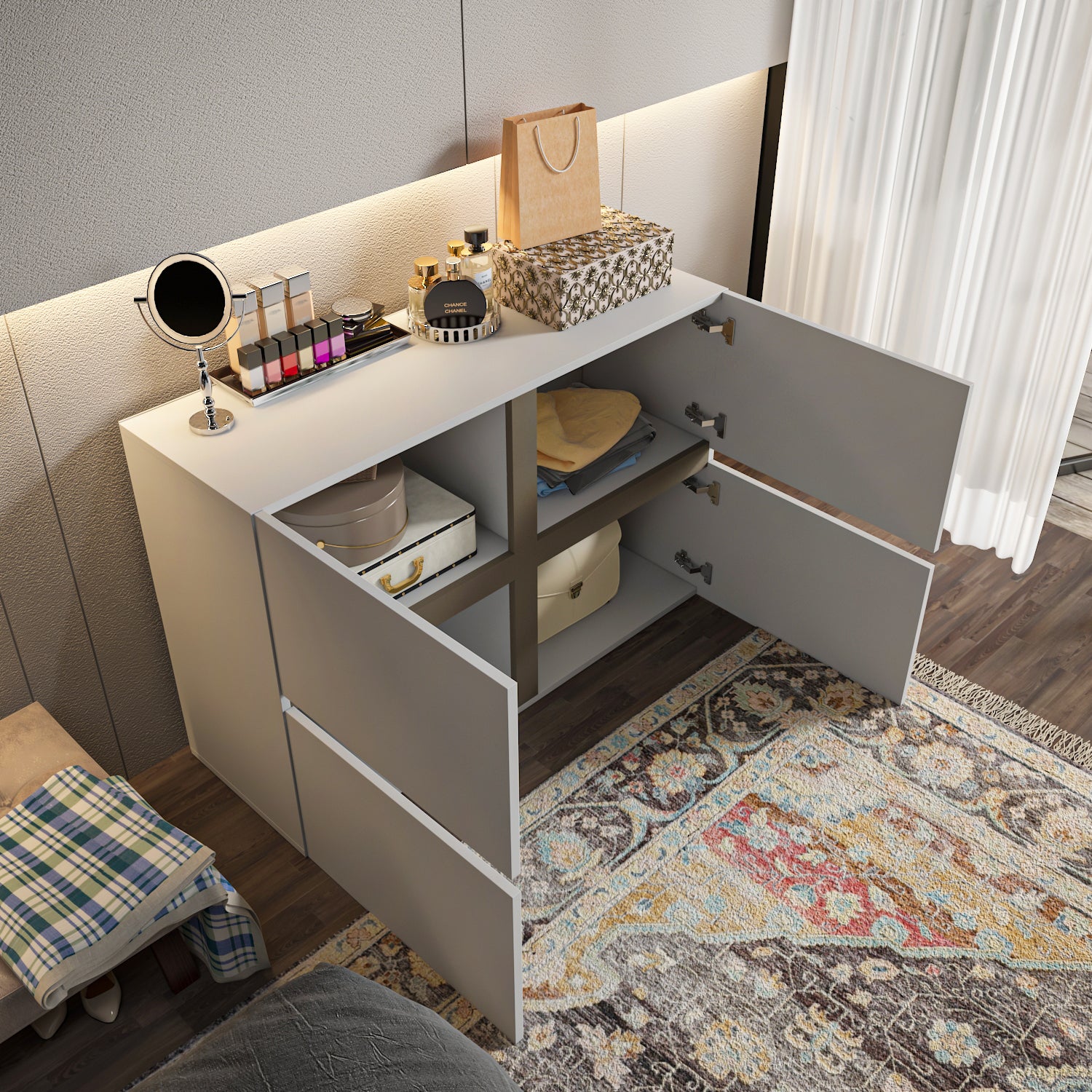 Strong Modern 4-Door Storage Cabinet Bedroom Organizer
