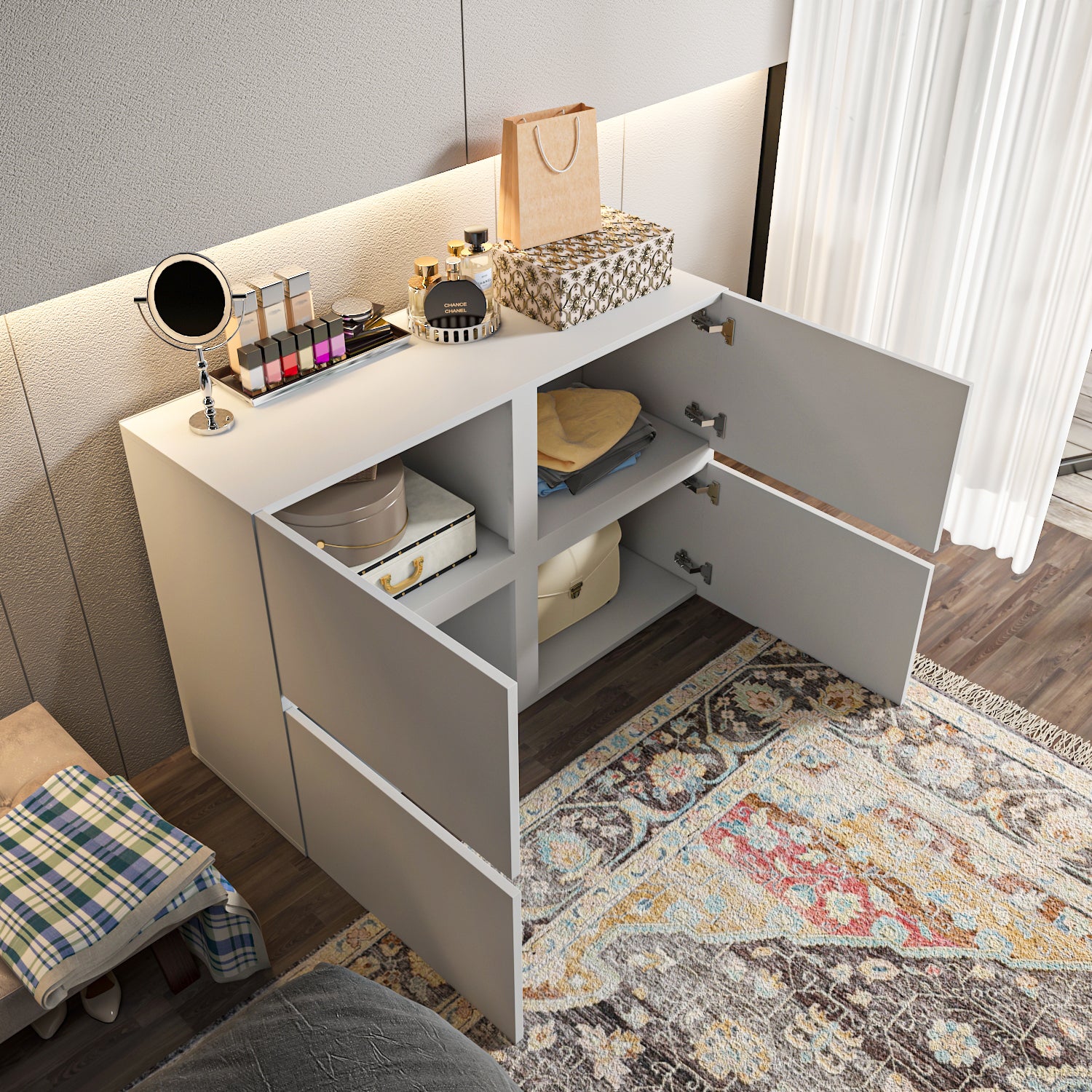 Strong Modern 4-Door Storage Cabinet Bedroom Organizer