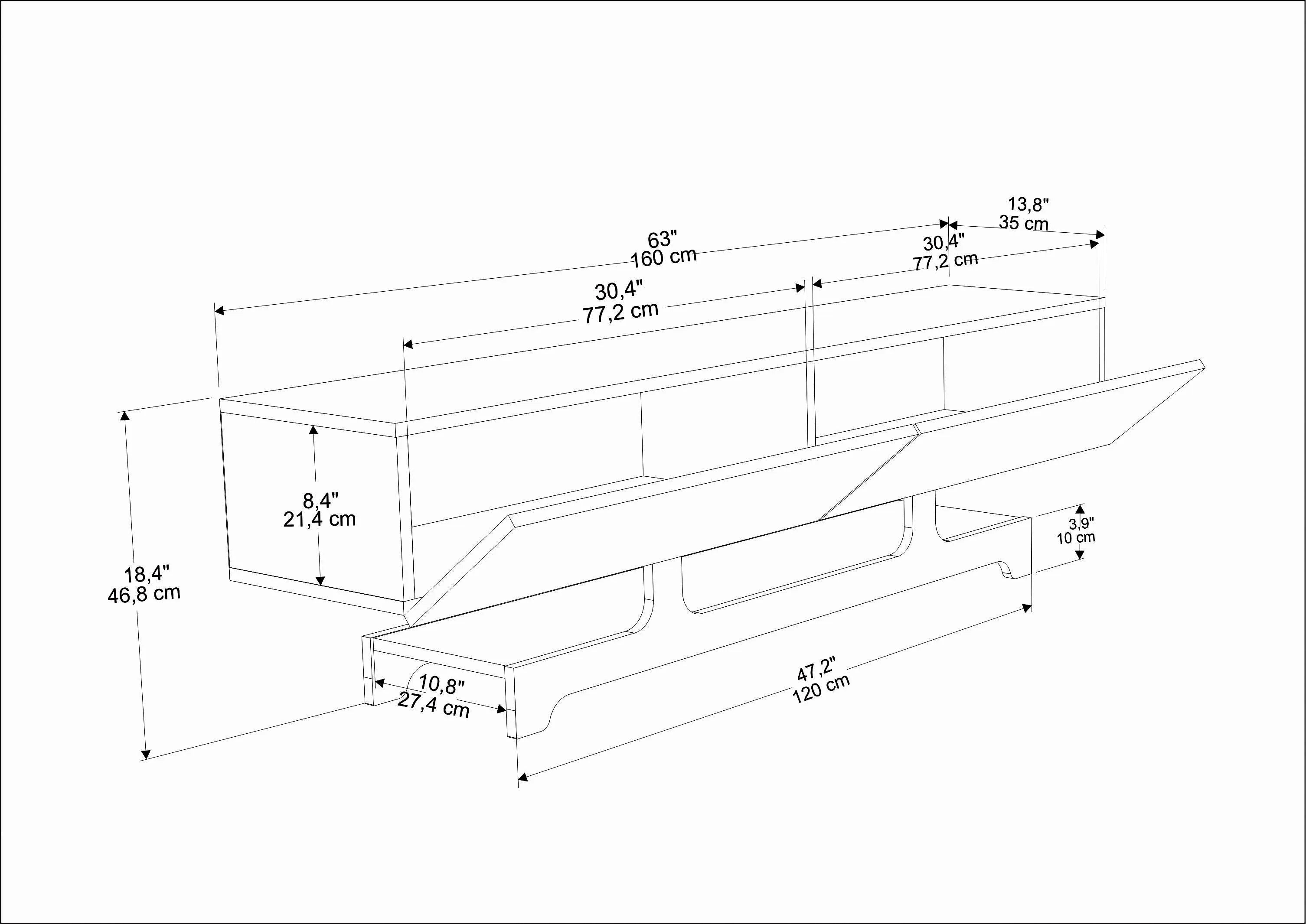 Tera 63" Wide TV Stand and Media Console for TVs up to 72"