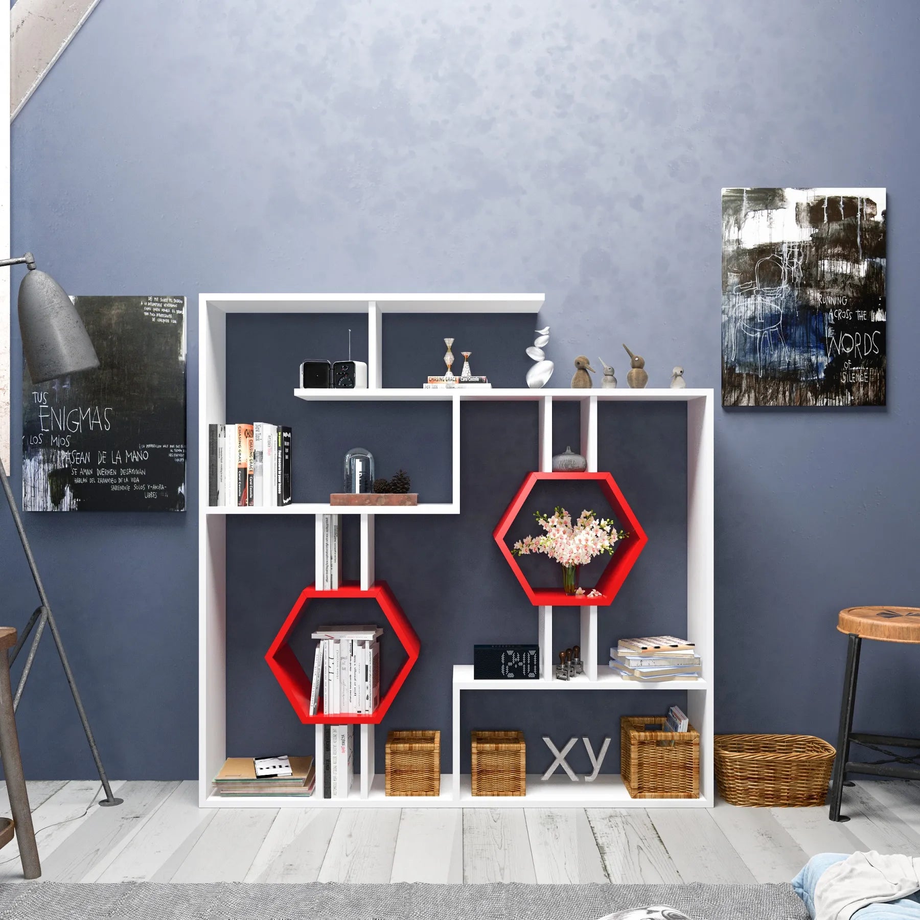 Geometric shelving online unit