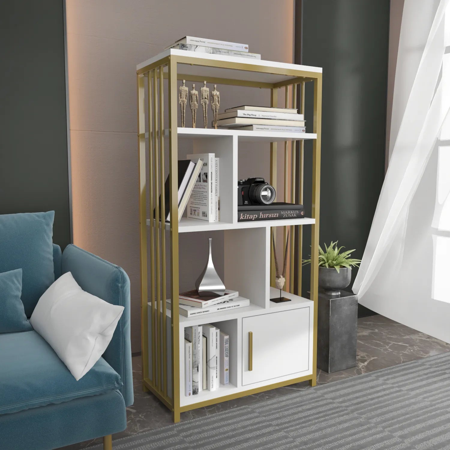 Valero 47" Tall Metal Wood Bookcase