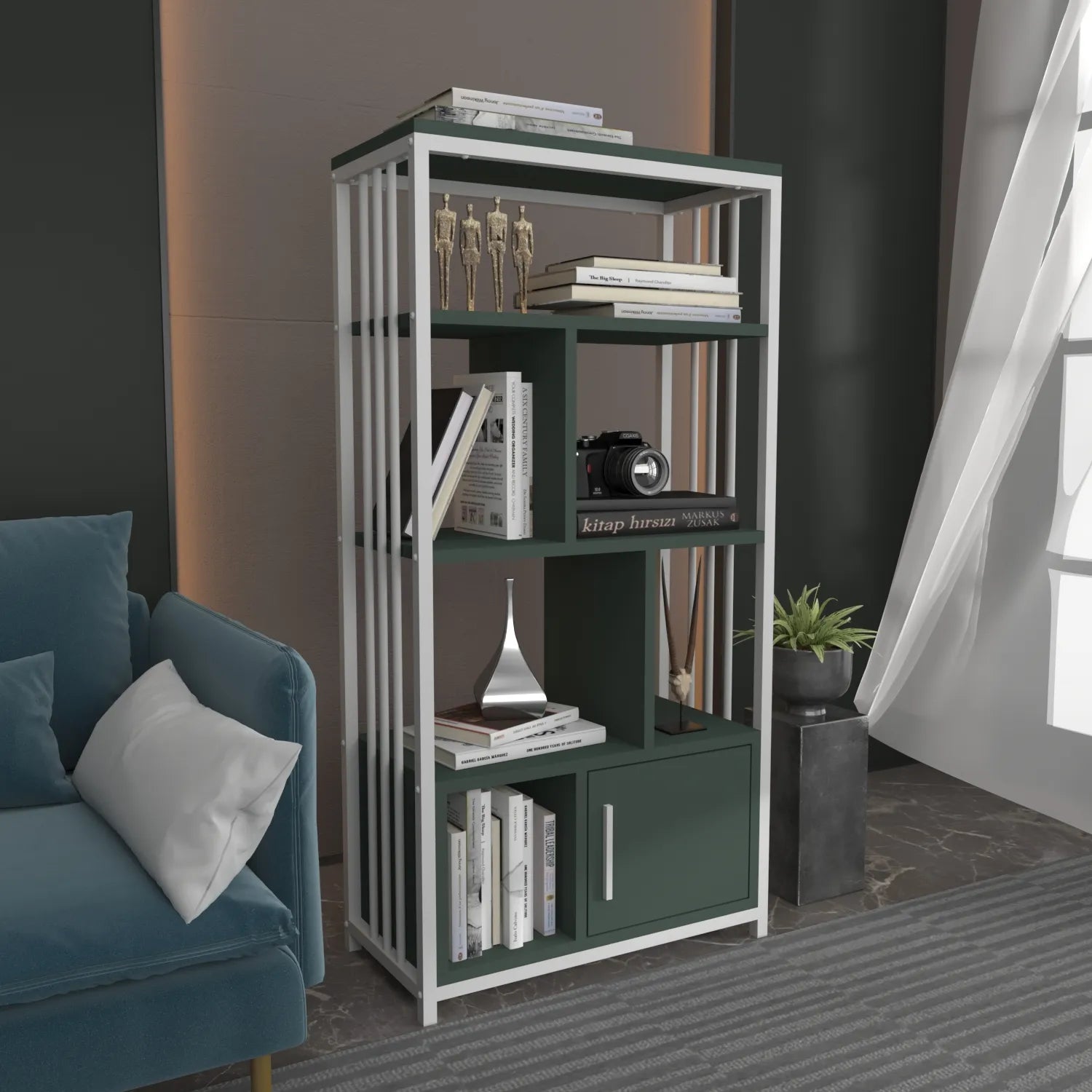Valero 47" Tall Metal Wood Bookcase