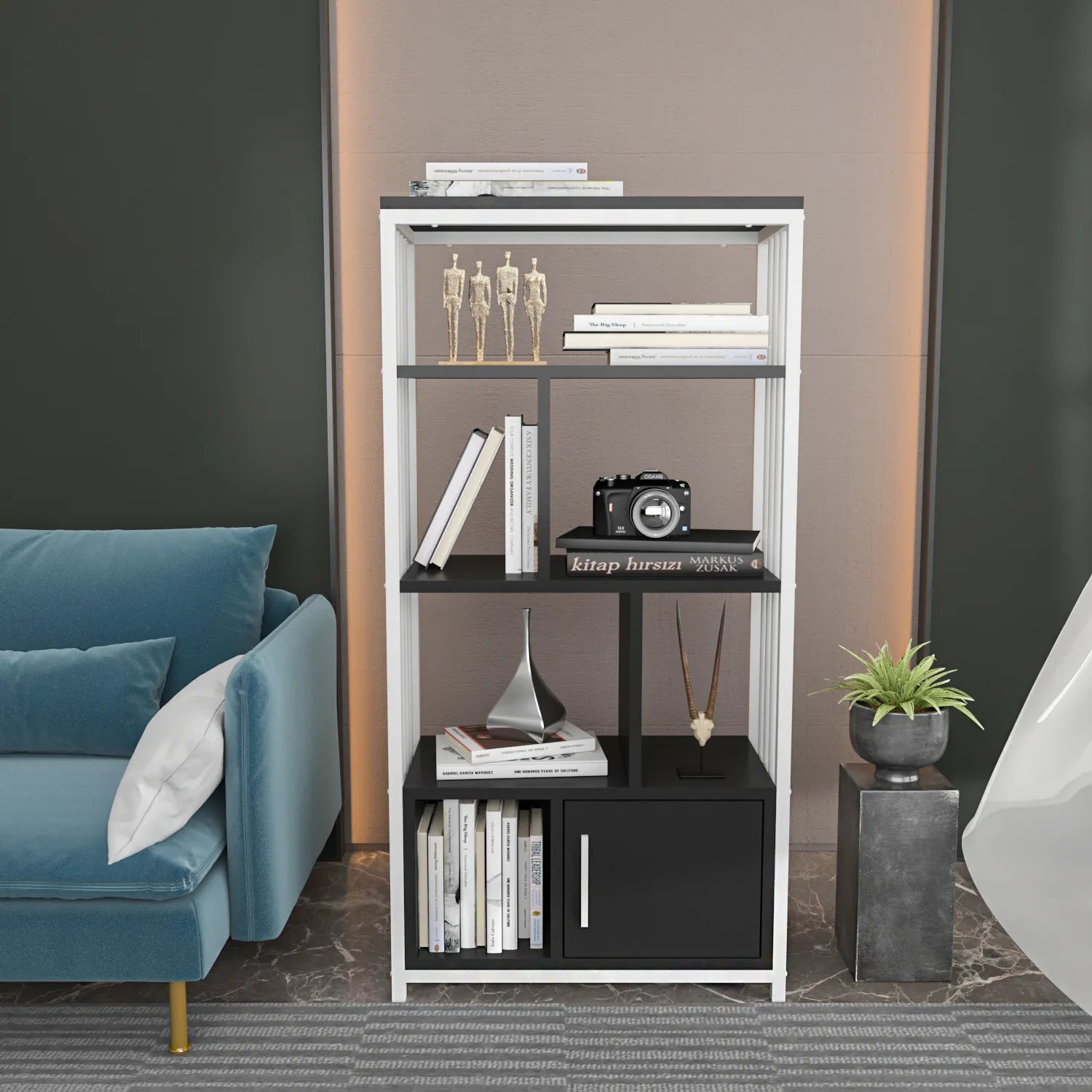 Valero 47" Tall Metal Wood Bookcase